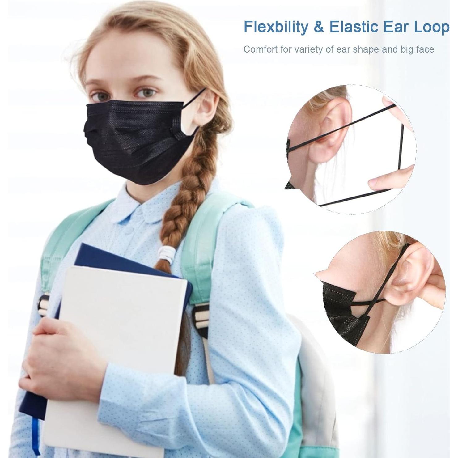 Mascarillas Desechables SOOQOO 100 Pcs 3 Capas Negro