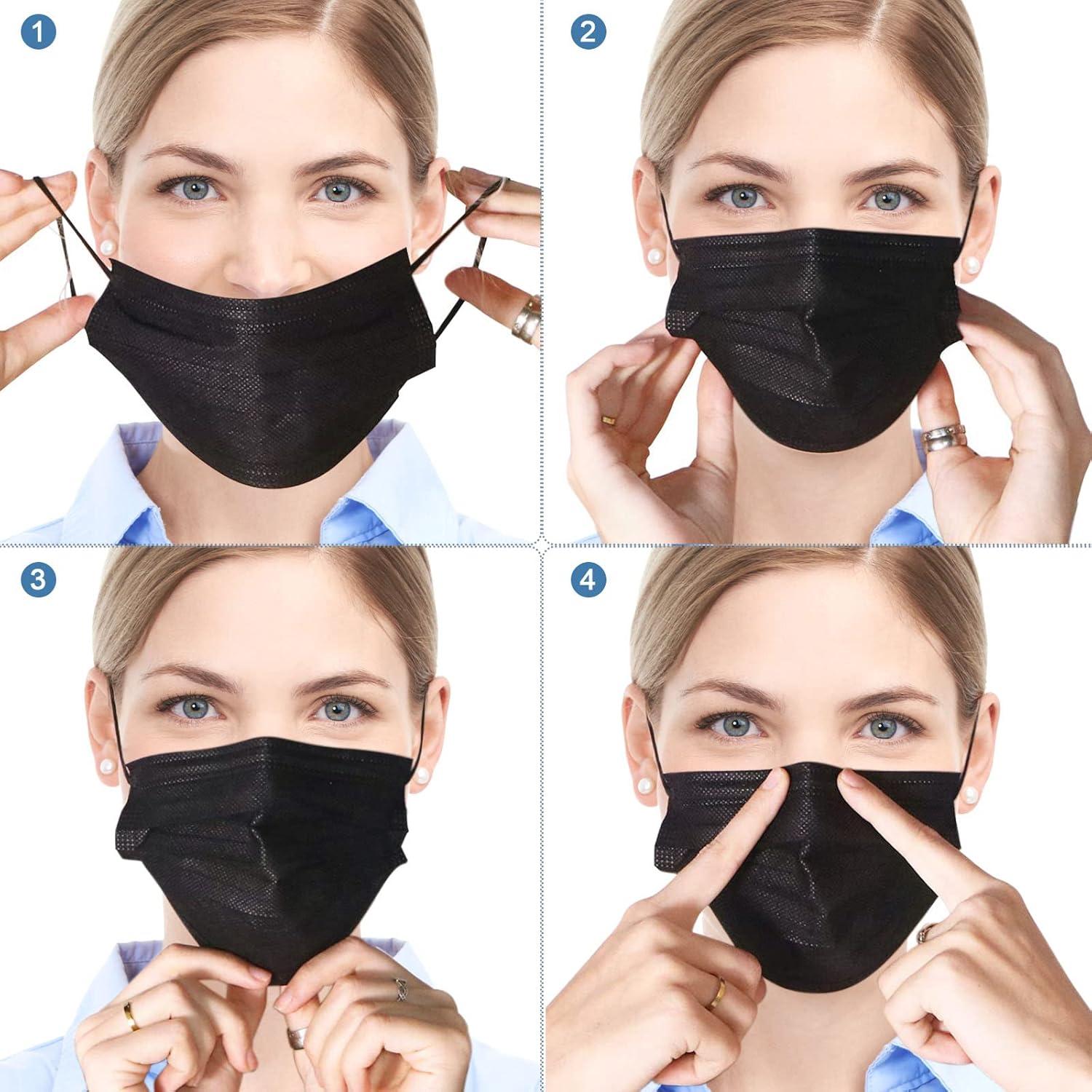 Mascarillas Desechables SOOQOO 100 Pcs 3 Capas Negro