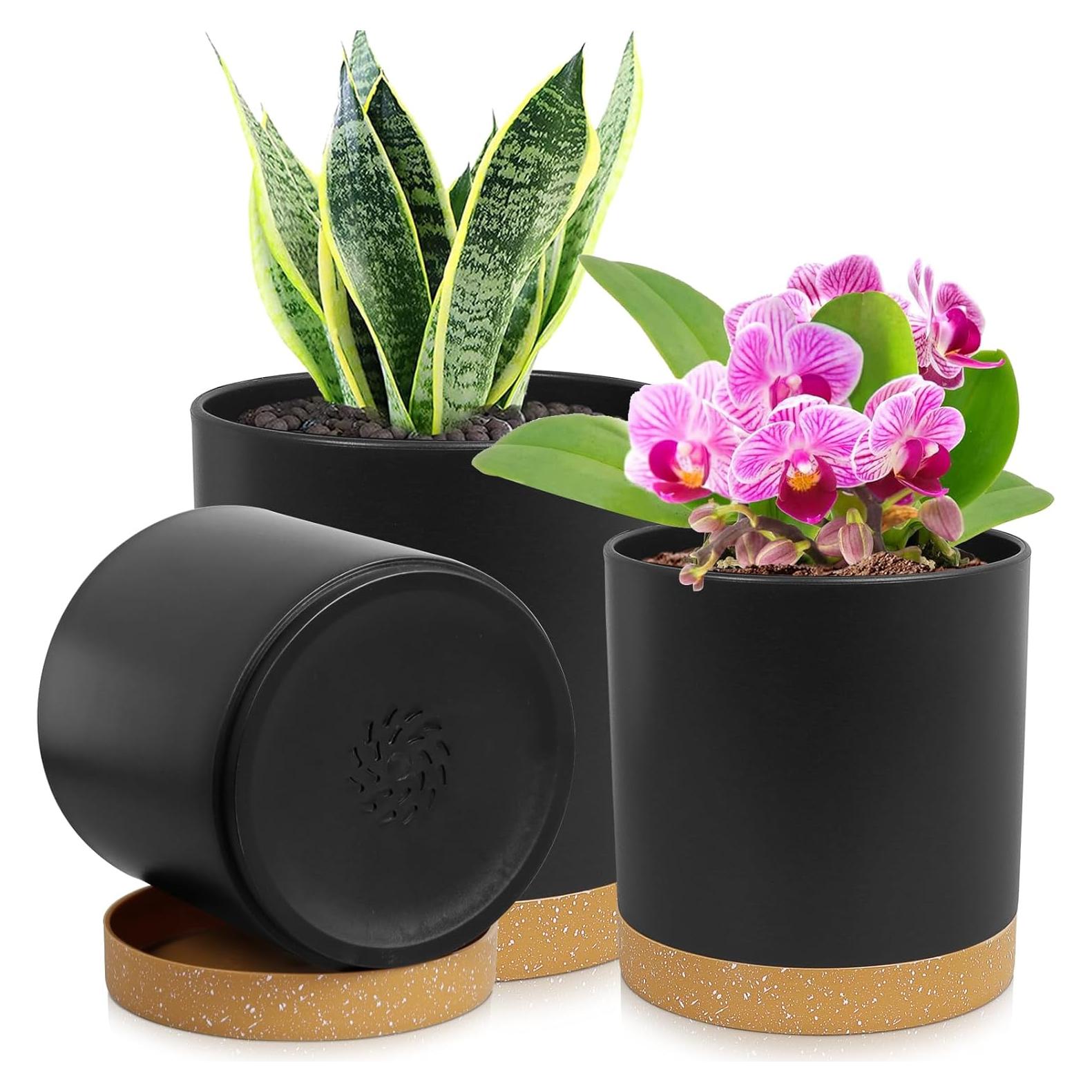 Conjunto de 3 Macetas Cilíndricas WSMKSZ 10.2-15.2 cm Negro