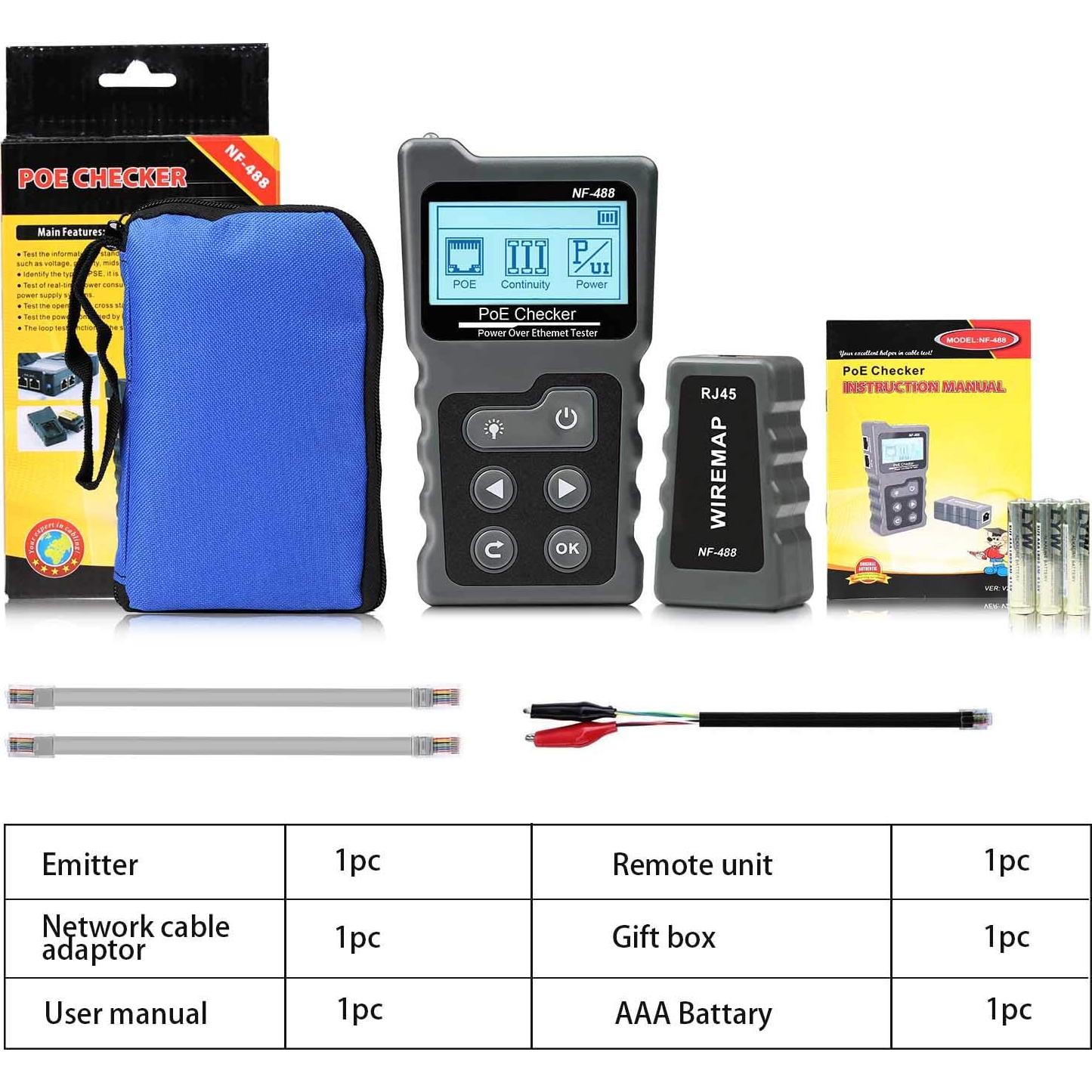 Probador de Cable de Red NF-488 ZHOUCE CAT5 CAT6 POE