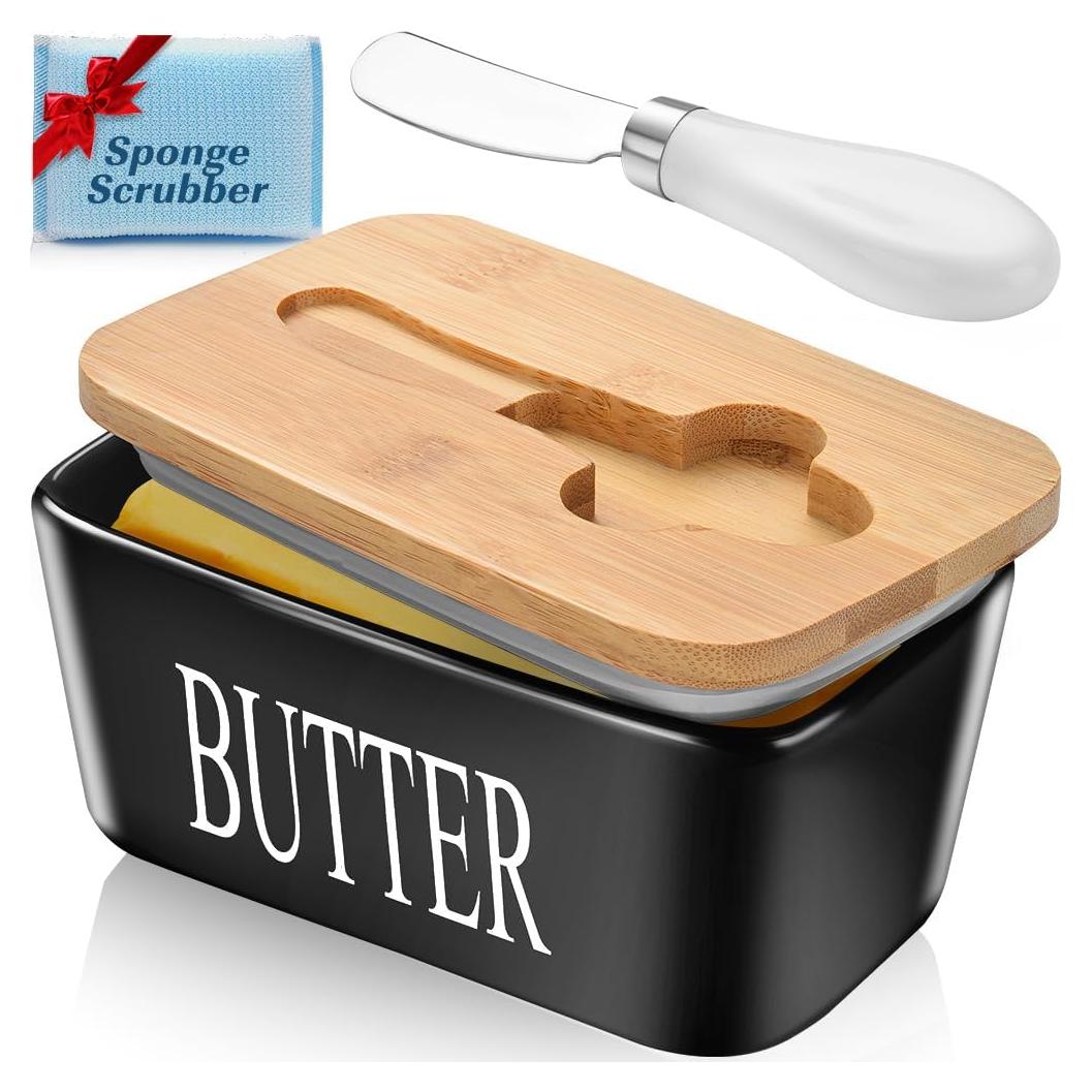 Plato de Mantequilla Cerámica Negra AISBUGUR con Tapa 226g