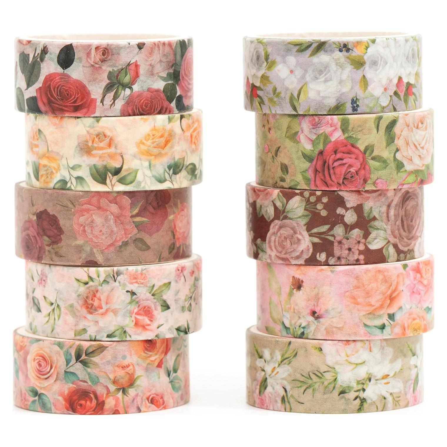 Set de 10 Rollos de Cinta Washi Floral Songdao 15mm x 2m