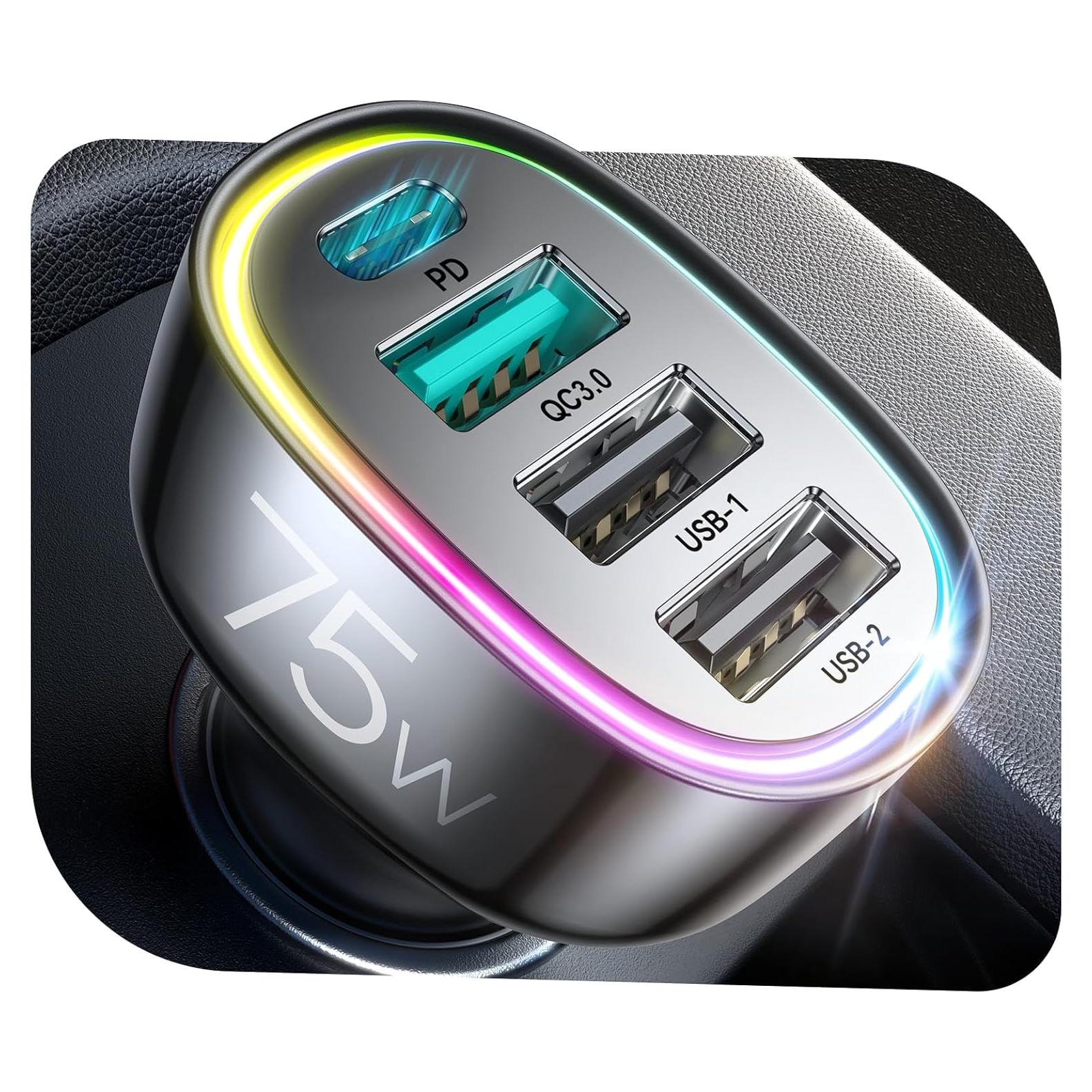 Cargador de Coche USB C 75W 4 Puertos FLYLEAD Rápido