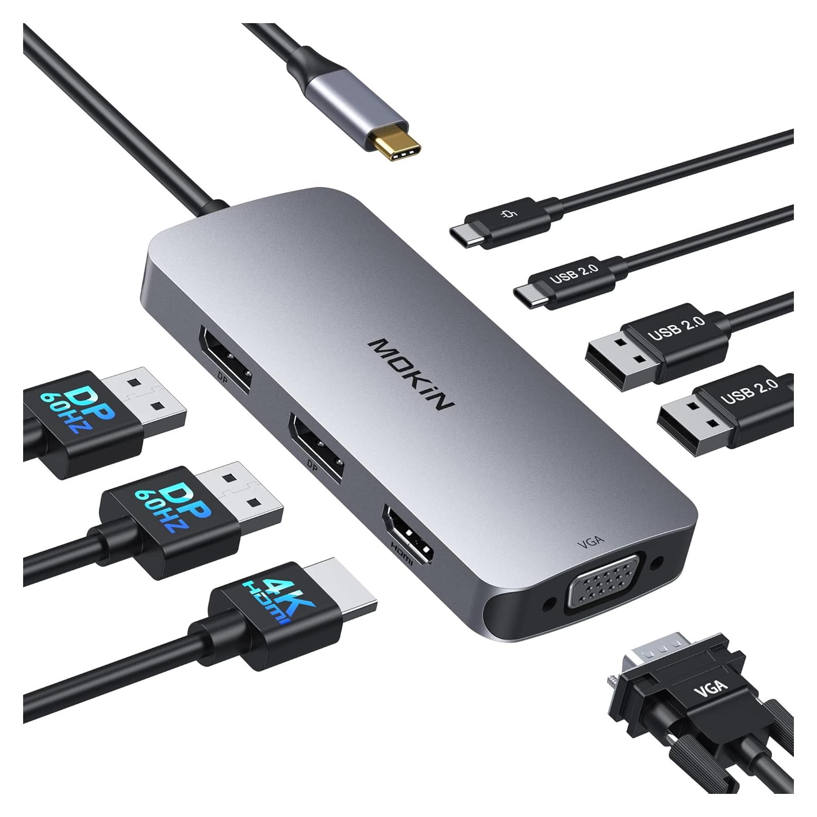 Hub USB C 8 en 1 C-Smartlink Doble DisplayPort 4K