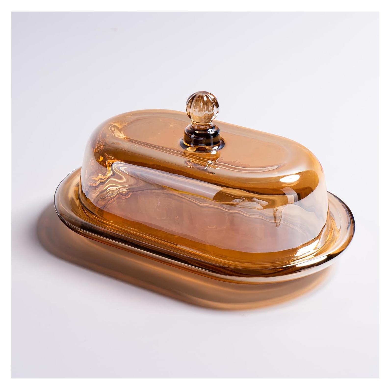 Plato de Mantequilla de Vidrio QIANCHANG Ovalado Champagne 19cm