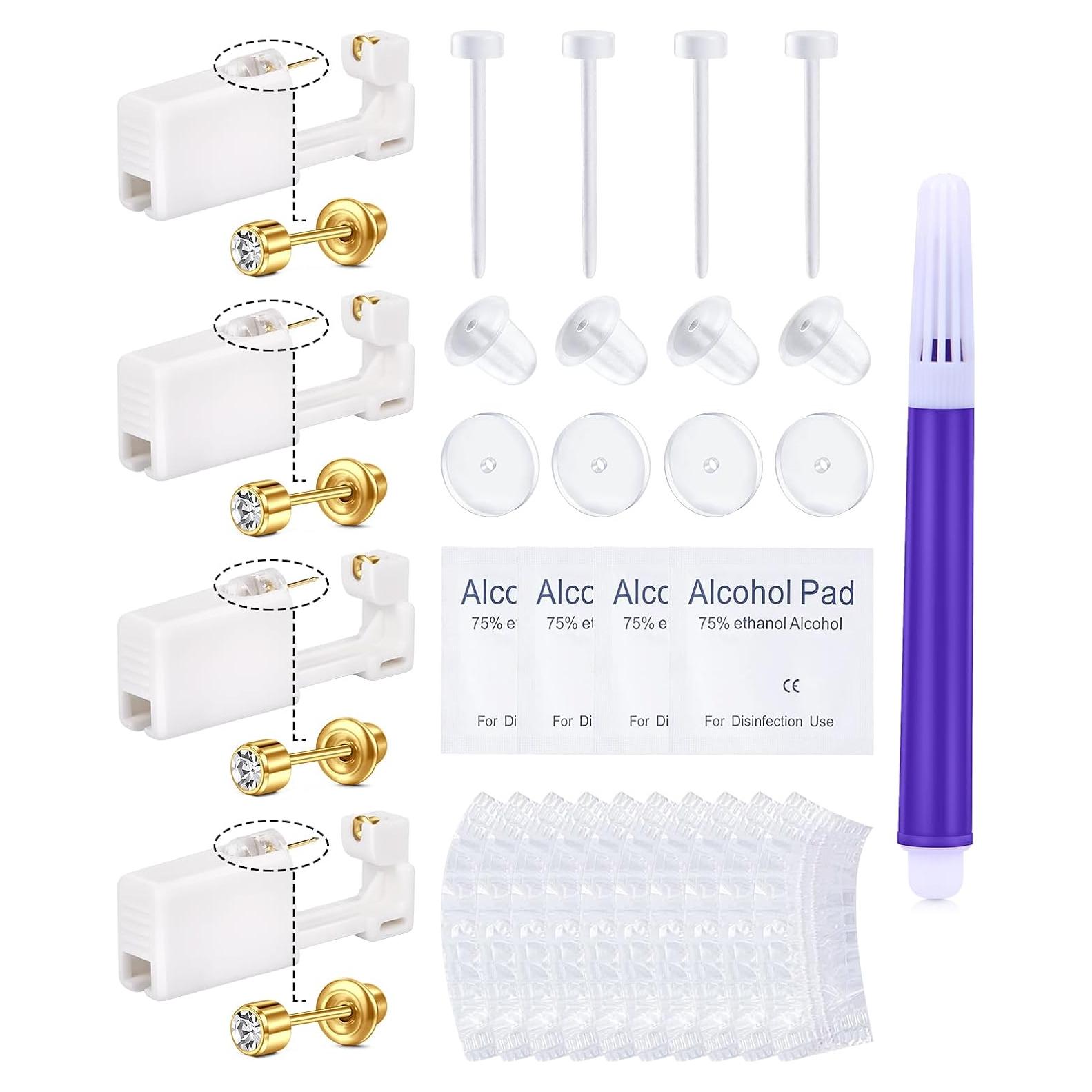 Kit de Perforación de Orejas QWALIT Dorado - 2 Pares + Accesorios