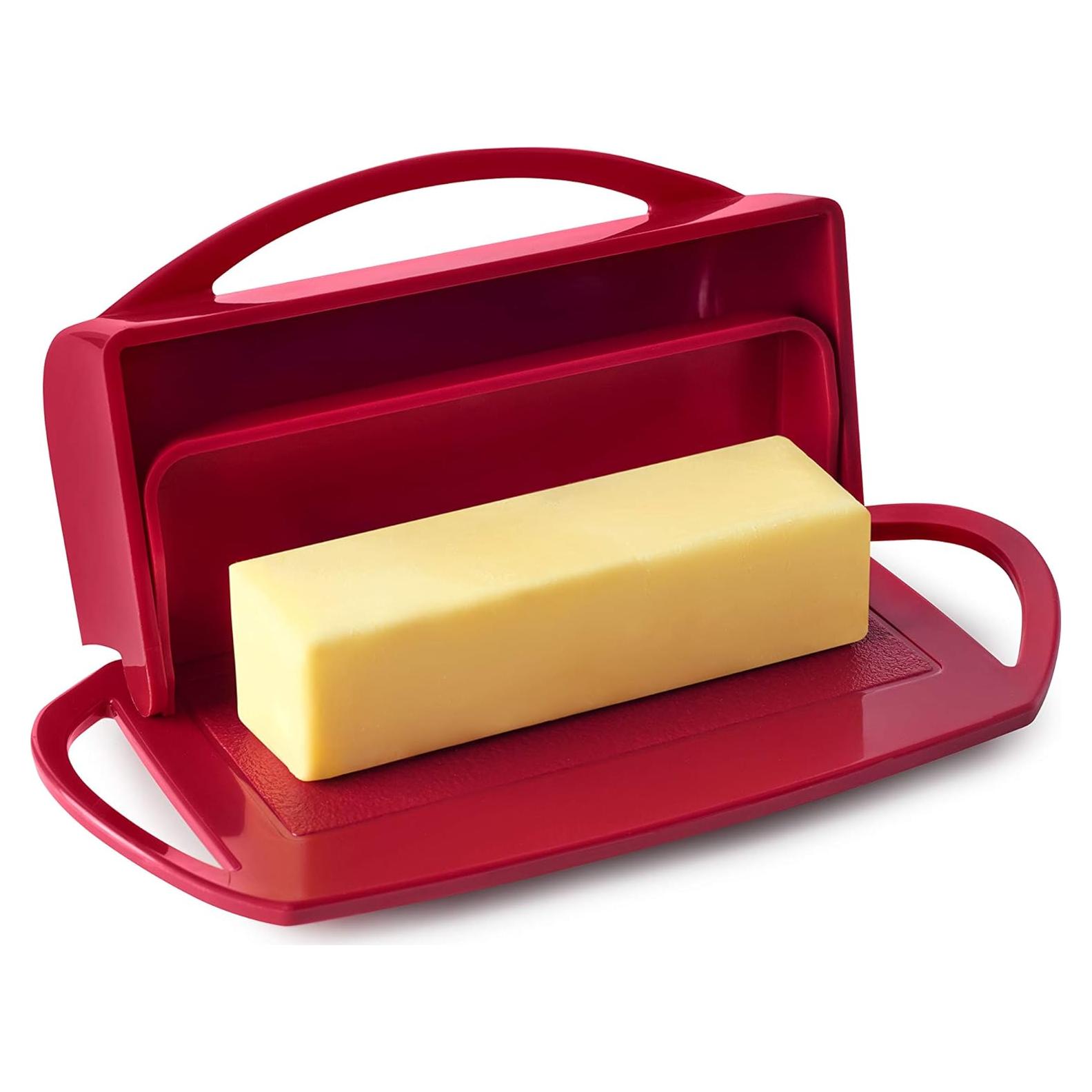 Plato de Mantequilla con Tapa Abatible Rojo - Irrompible y Apto para Lavavajillas