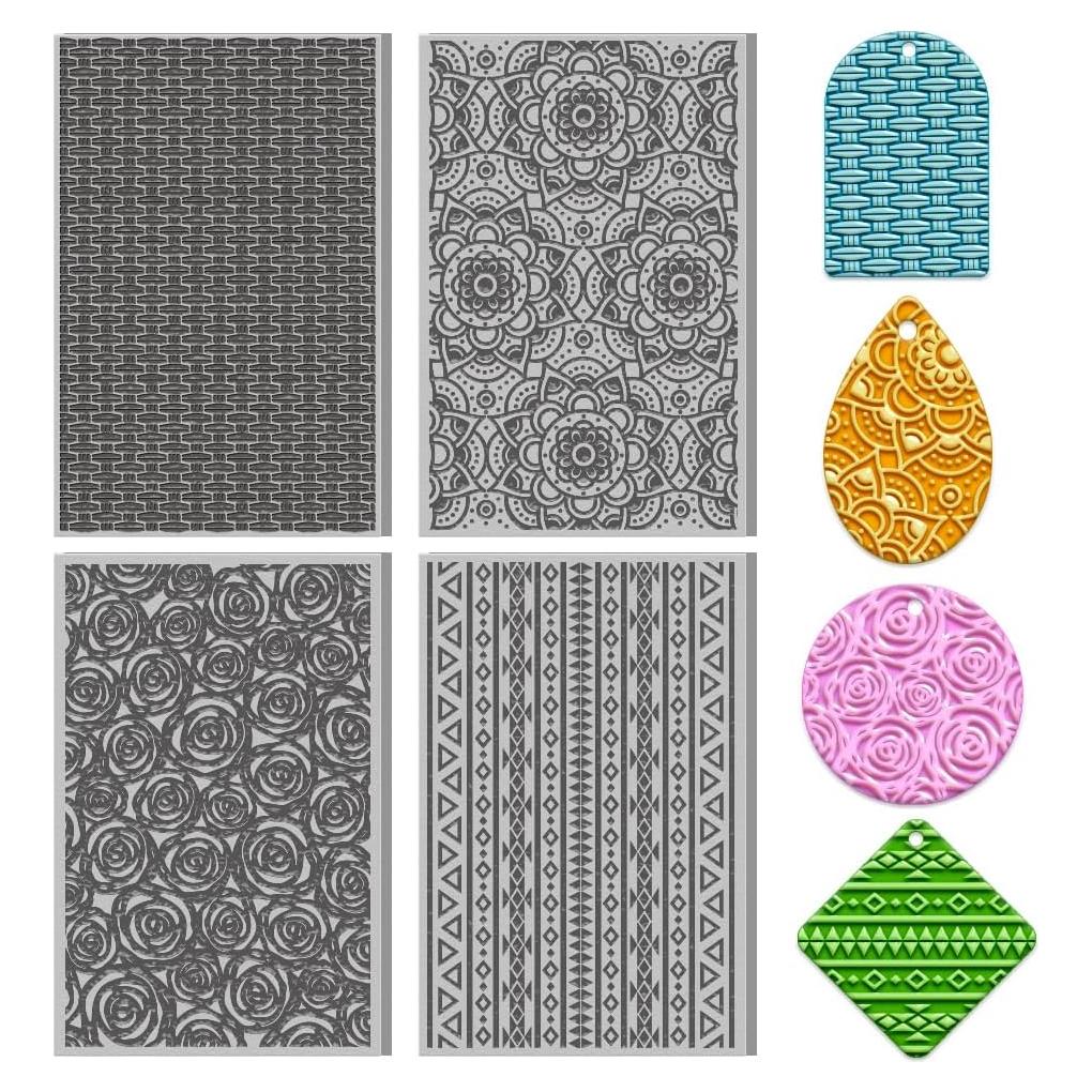 Juego de 4 Hojas de Textura de Arcilla Polimérica Boho ACRNIGHEET