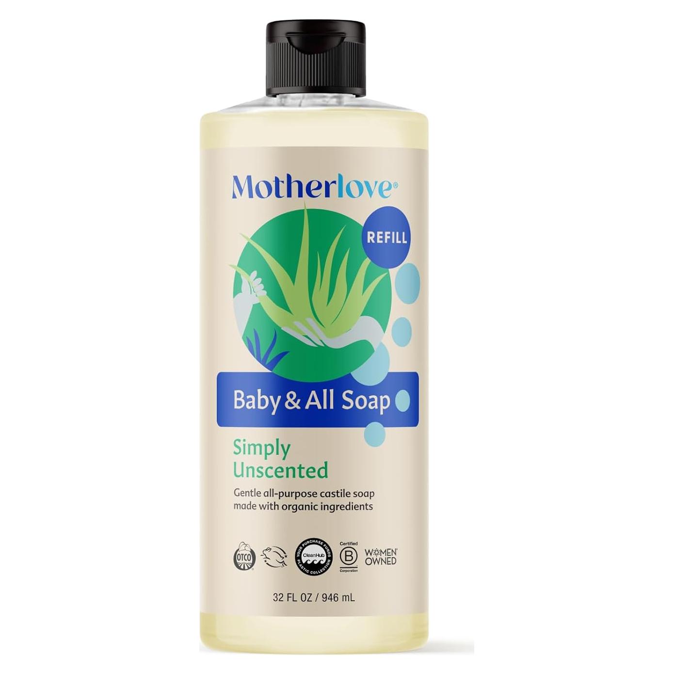 Jabón de Castilla Espumoso Motherlove 32 oz Orgánico Sin Fragancia