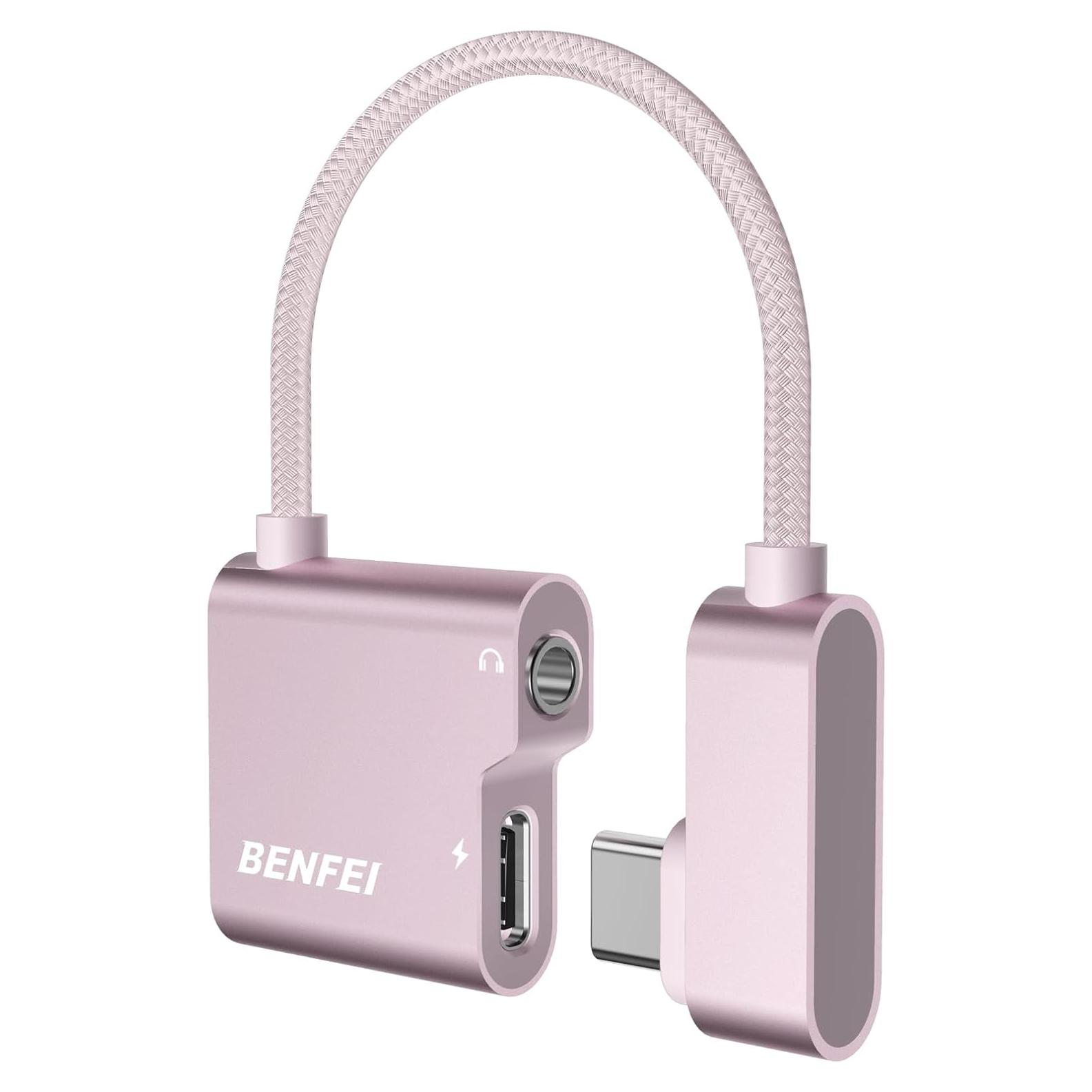 Adaptador USB C a Jack 3.5mm BENFEI Rosa con Carga 60W