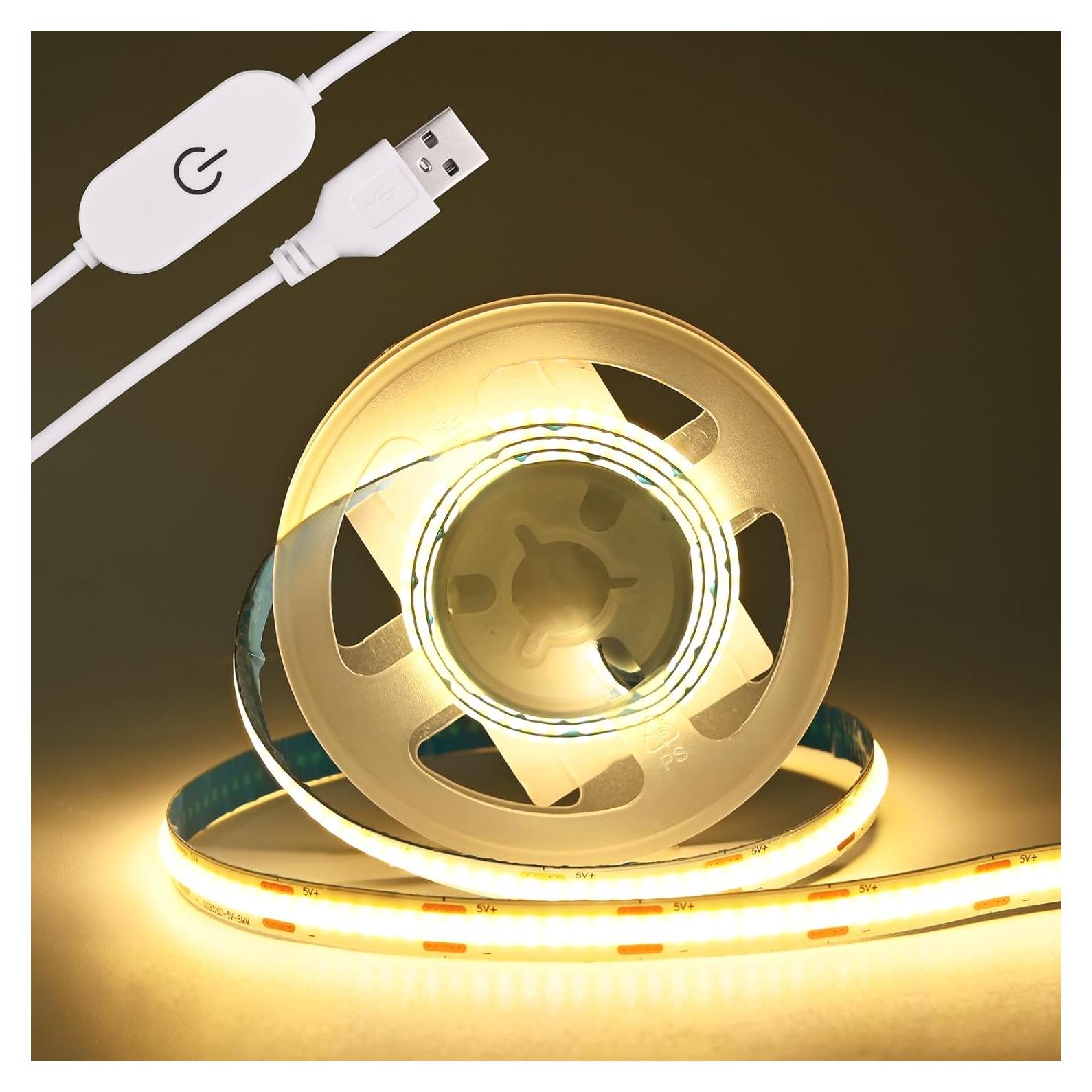 Tira de luz LED COB 1m TUNICHX 320 LEDs USB 3000K Dimmable