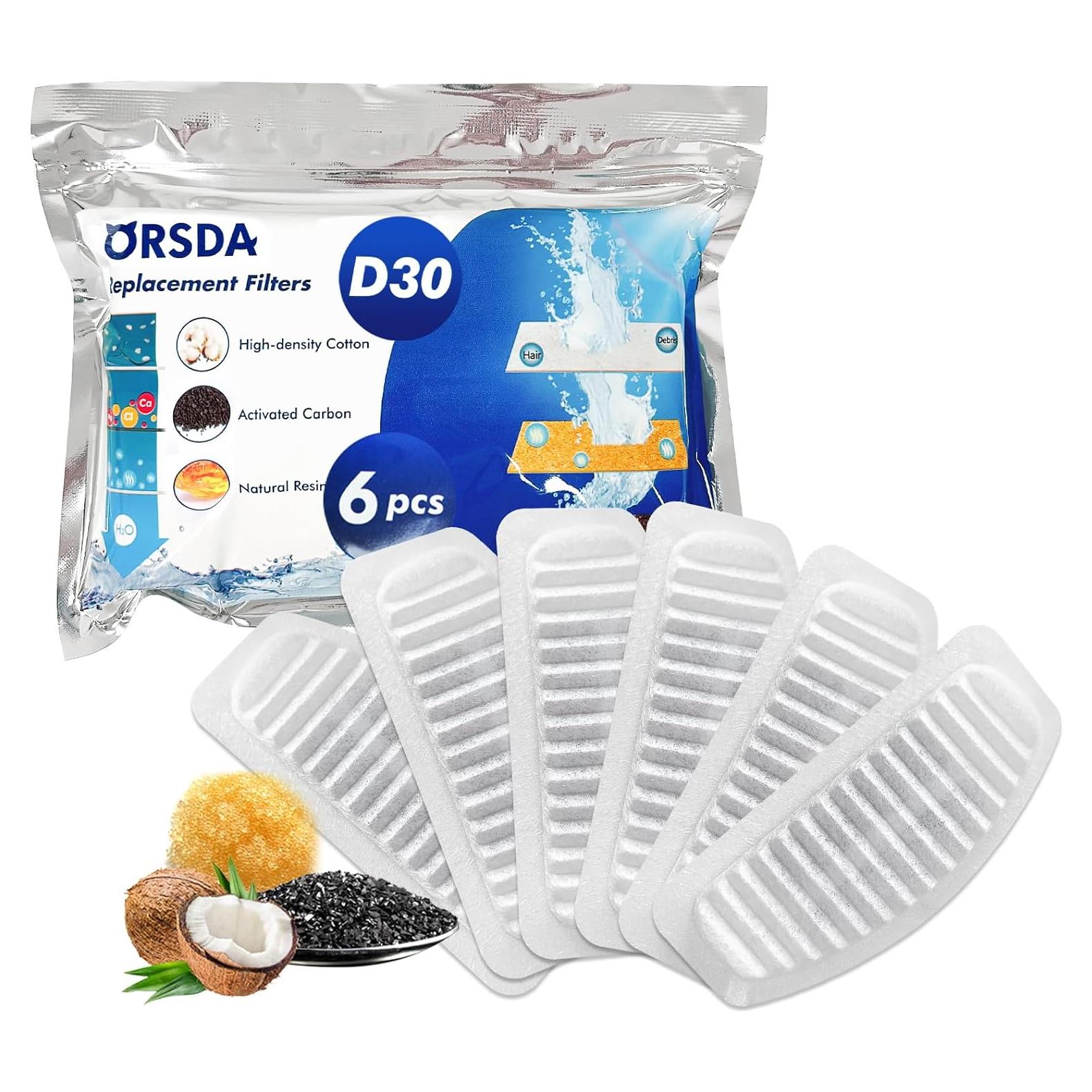 Filtros de Agua para Gatos ORSDA D30 - Paquete de 6 Filtros 2L