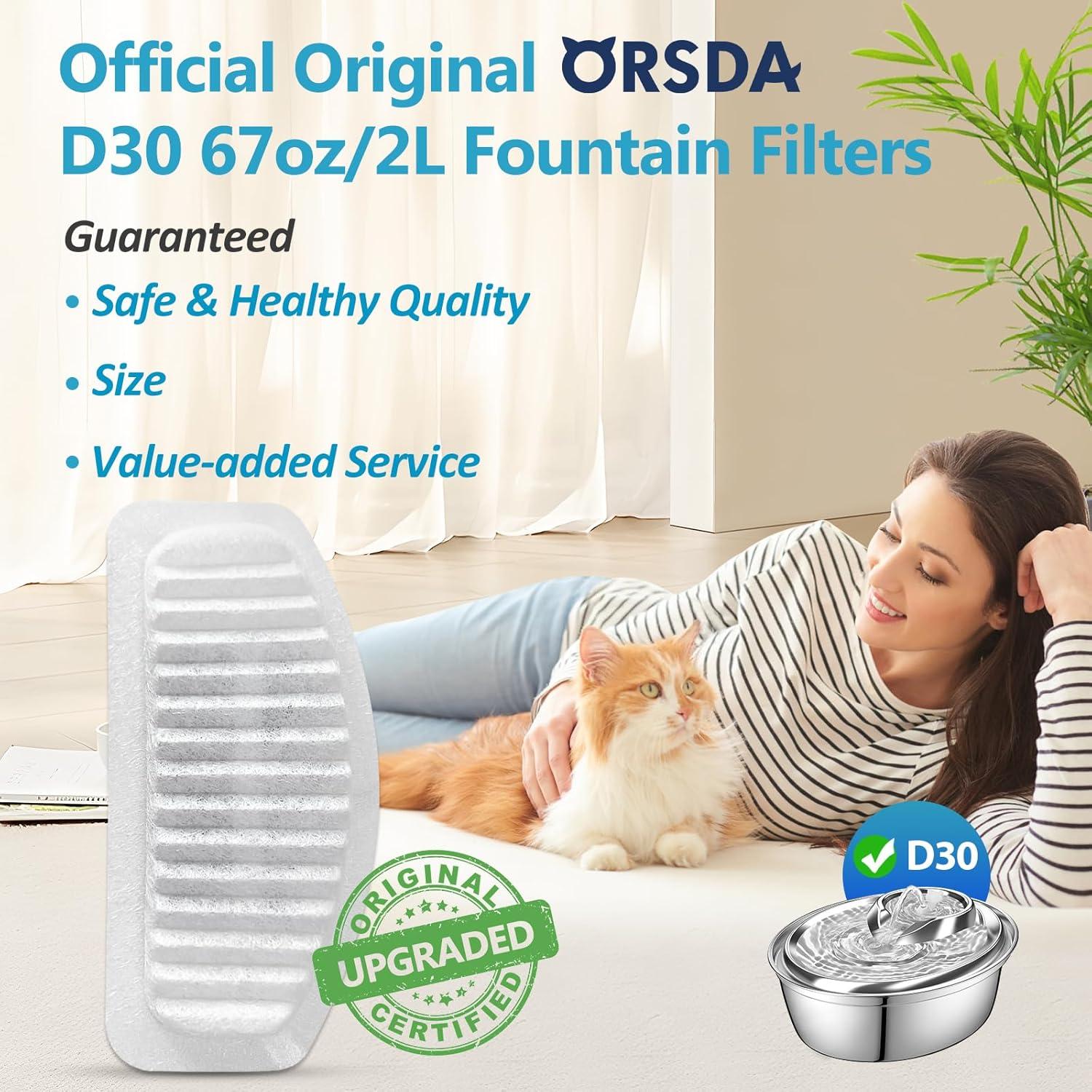 Filtros de Agua para Gatos ORSDA D30 - Paquete de 6 Filtros 2L
