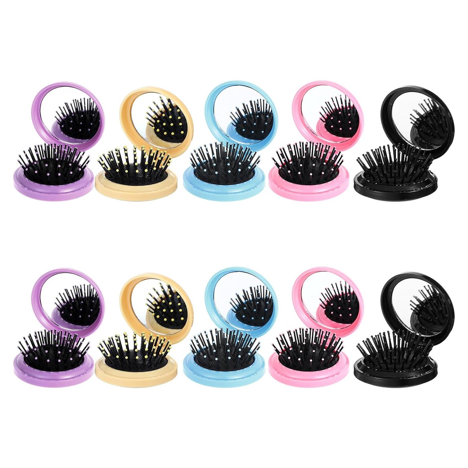 10 Cepillos de Pelo Plegables con Espejo Compacto Dimeho