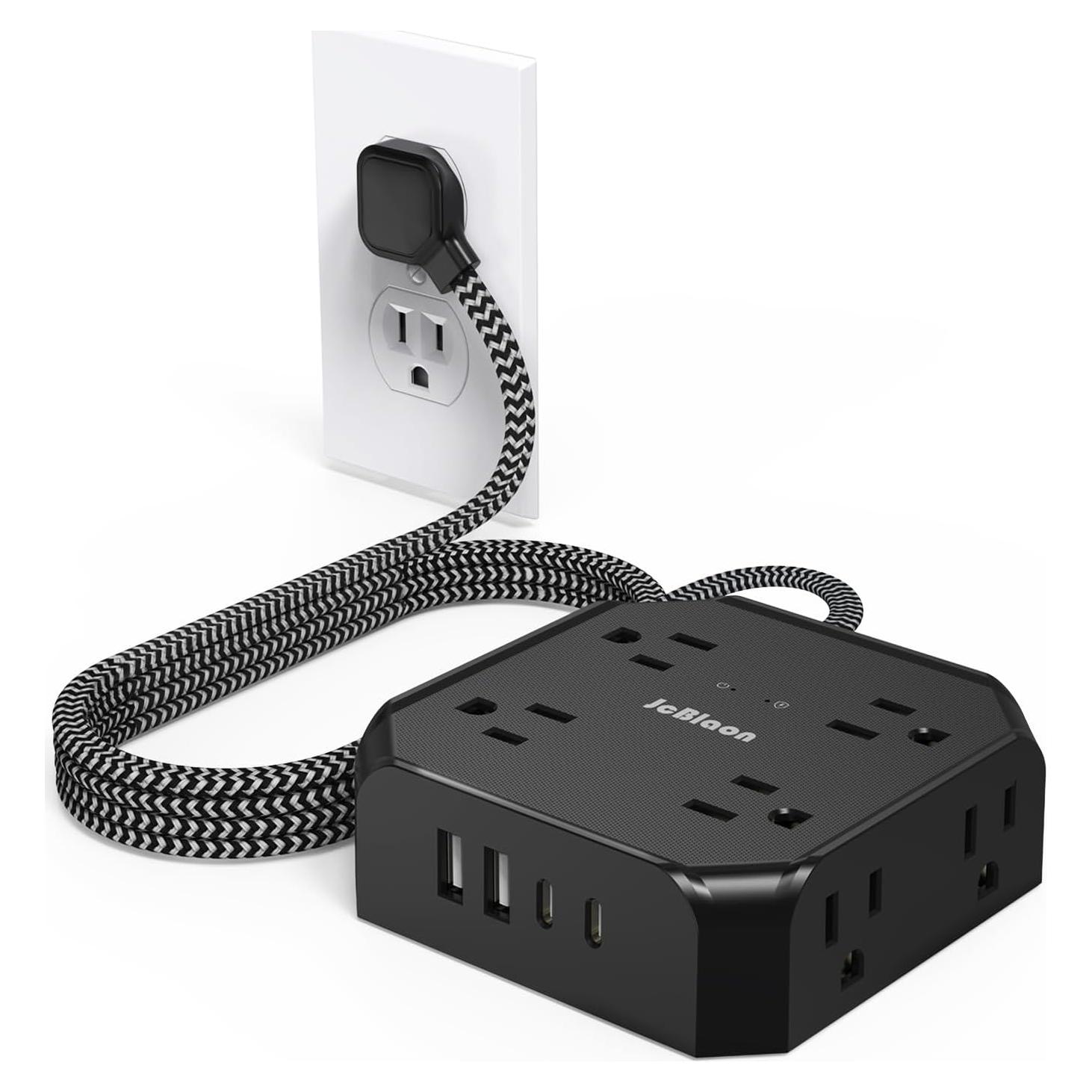 Protector de Sobretensión JcBlaon 8 Salidas 4 USB-C 1.52m