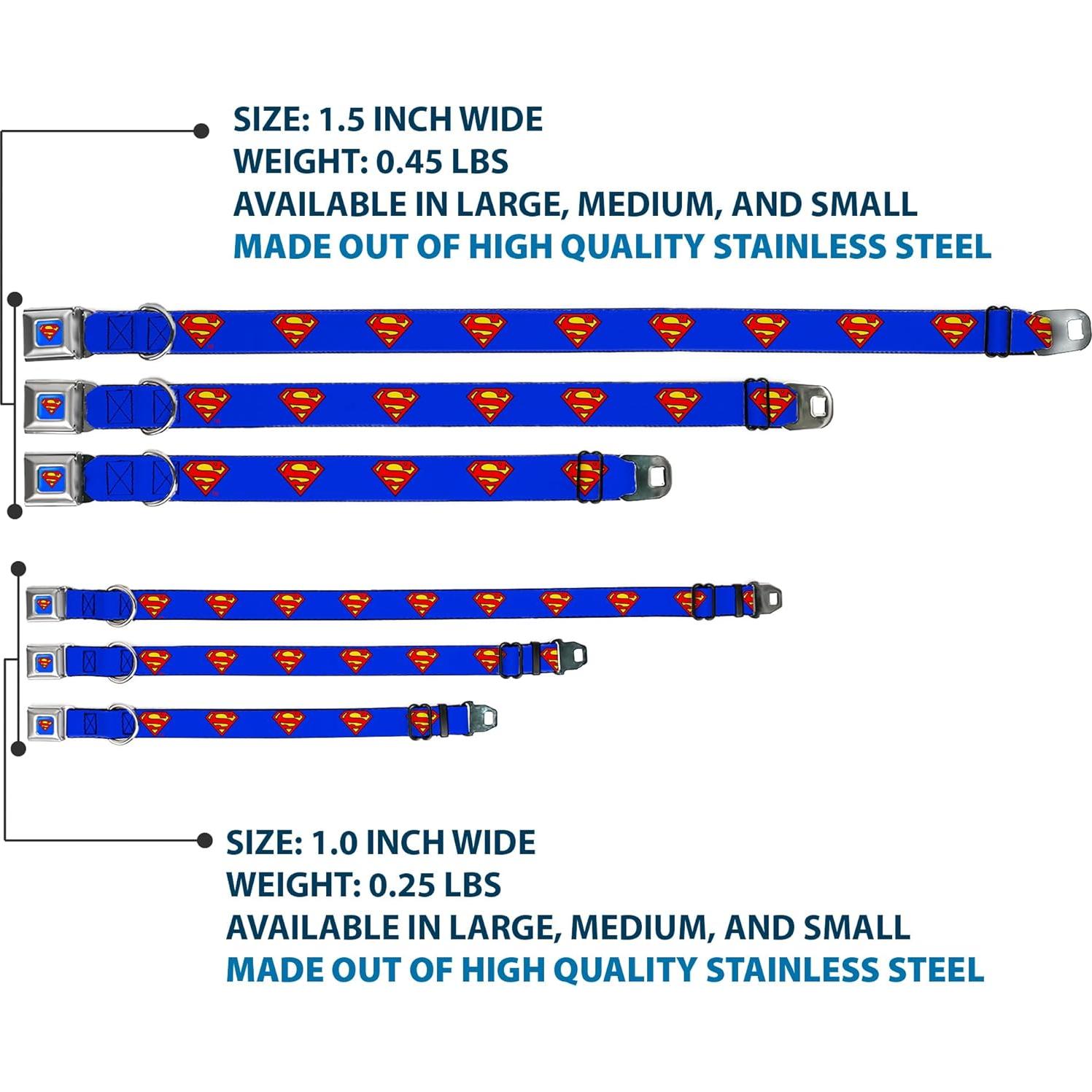 Collar de Perro Buckle-Down Escudo Superman Azul 22.86-38.1 cm
