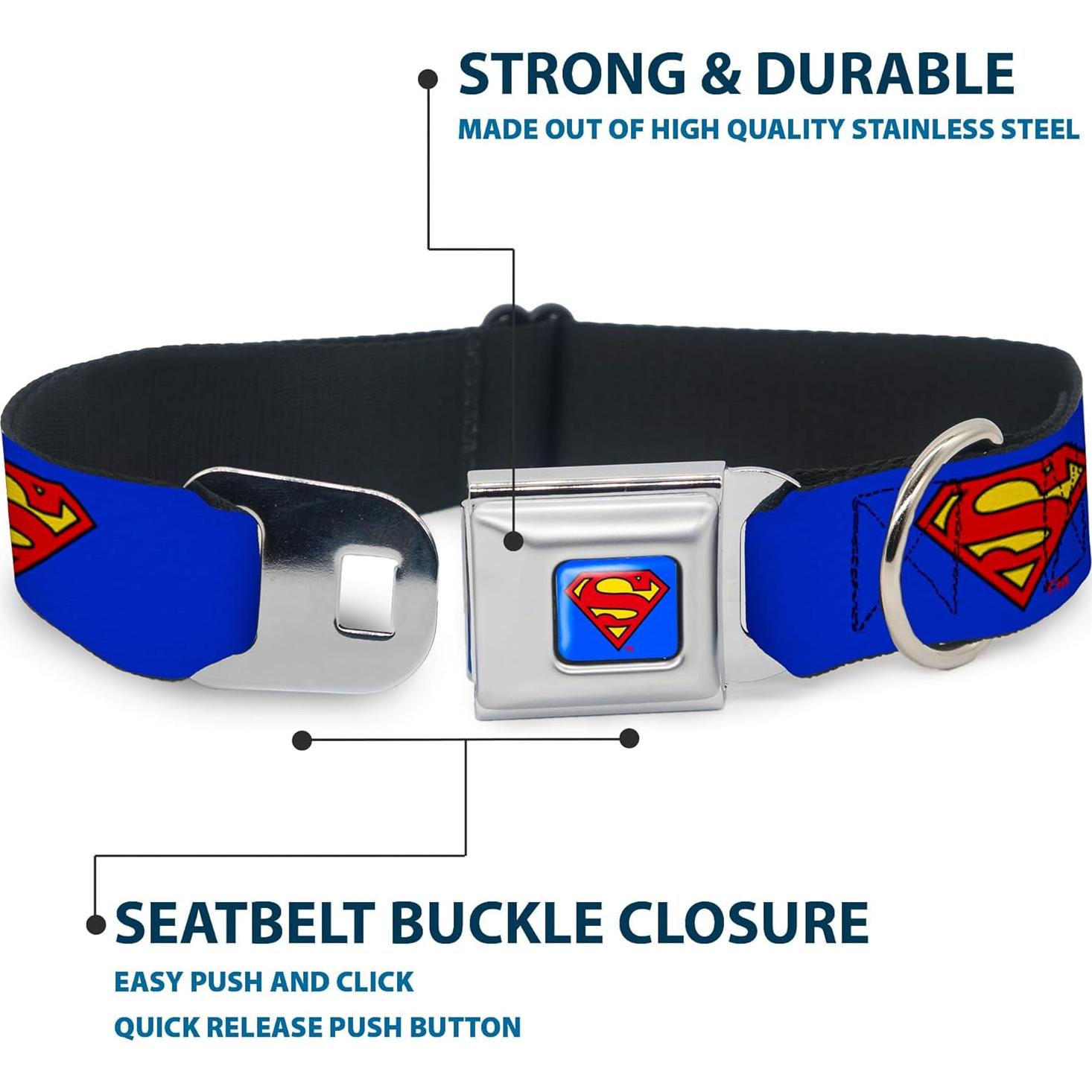 Collar de Perro Buckle-Down Escudo Superman Azul 22.86-38.1 cm