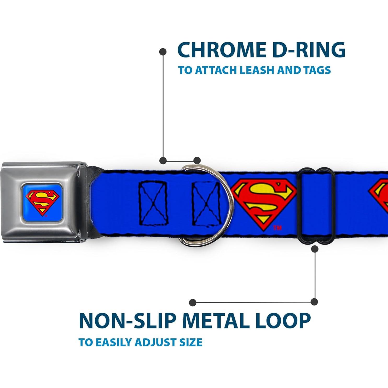 Collar de Perro Buckle-Down Escudo Superman Azul 22.86-38.1 cm