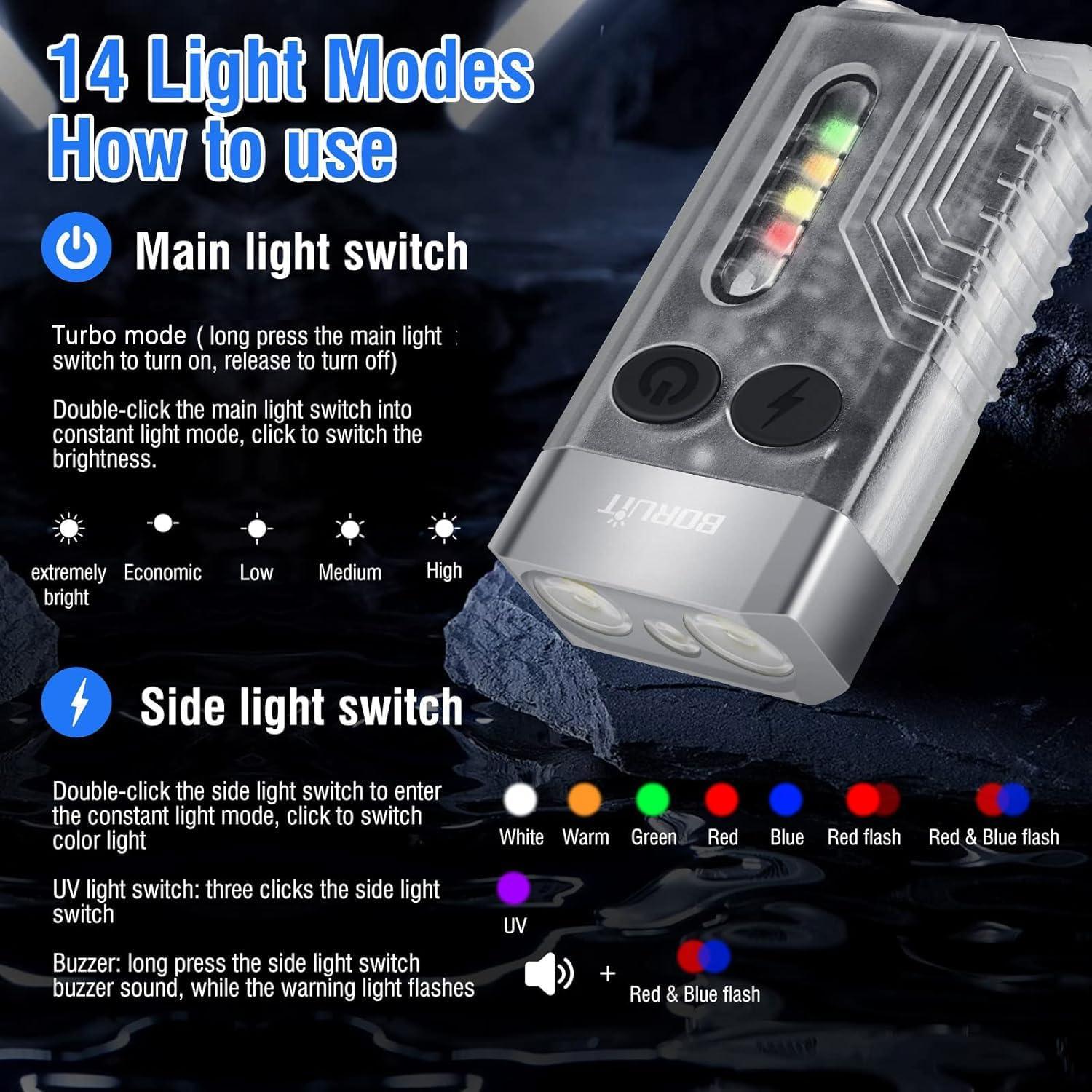 Linterna Boruit V10 Compacta UV 365nm Recargable USB C 1000LM