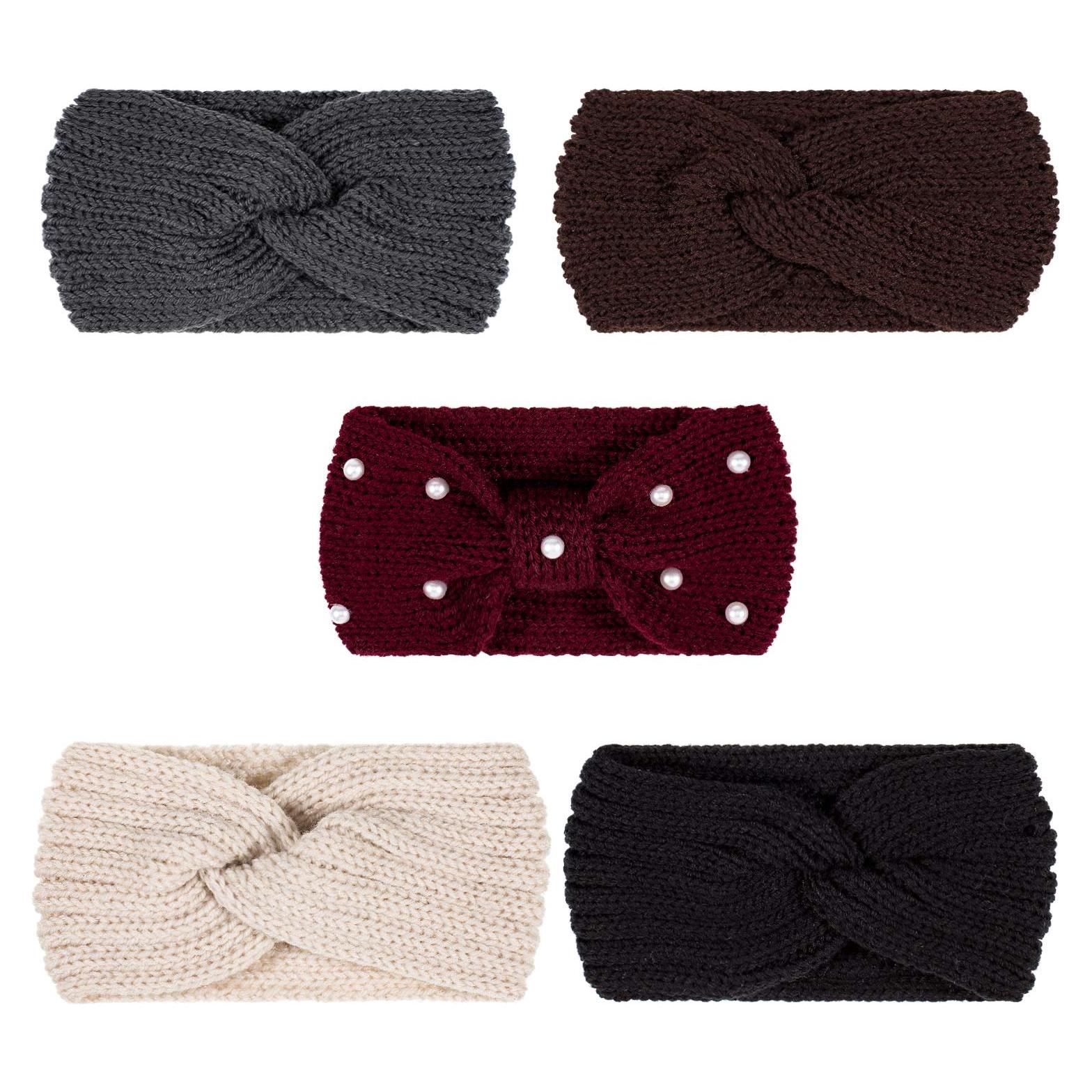 Diademas de Invierno Whaline 5 Piezas con Perlas y Punto