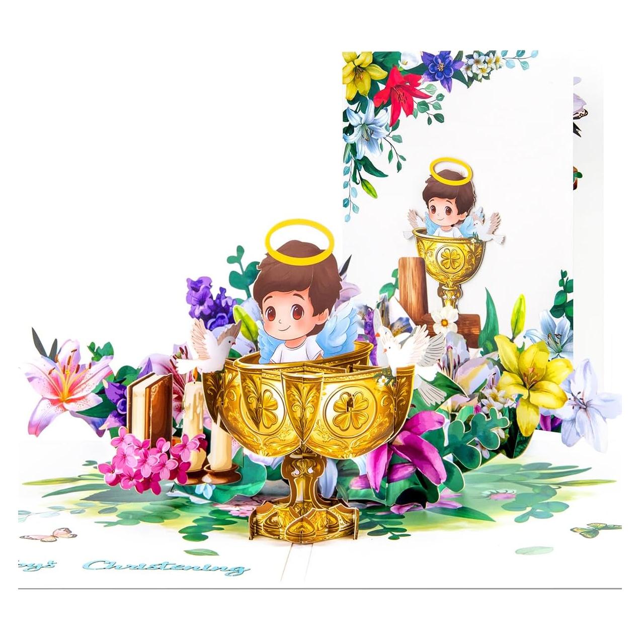 Tarjeta Pop Up Bautismo Niños CNLITIHEKA 3D con Sobre