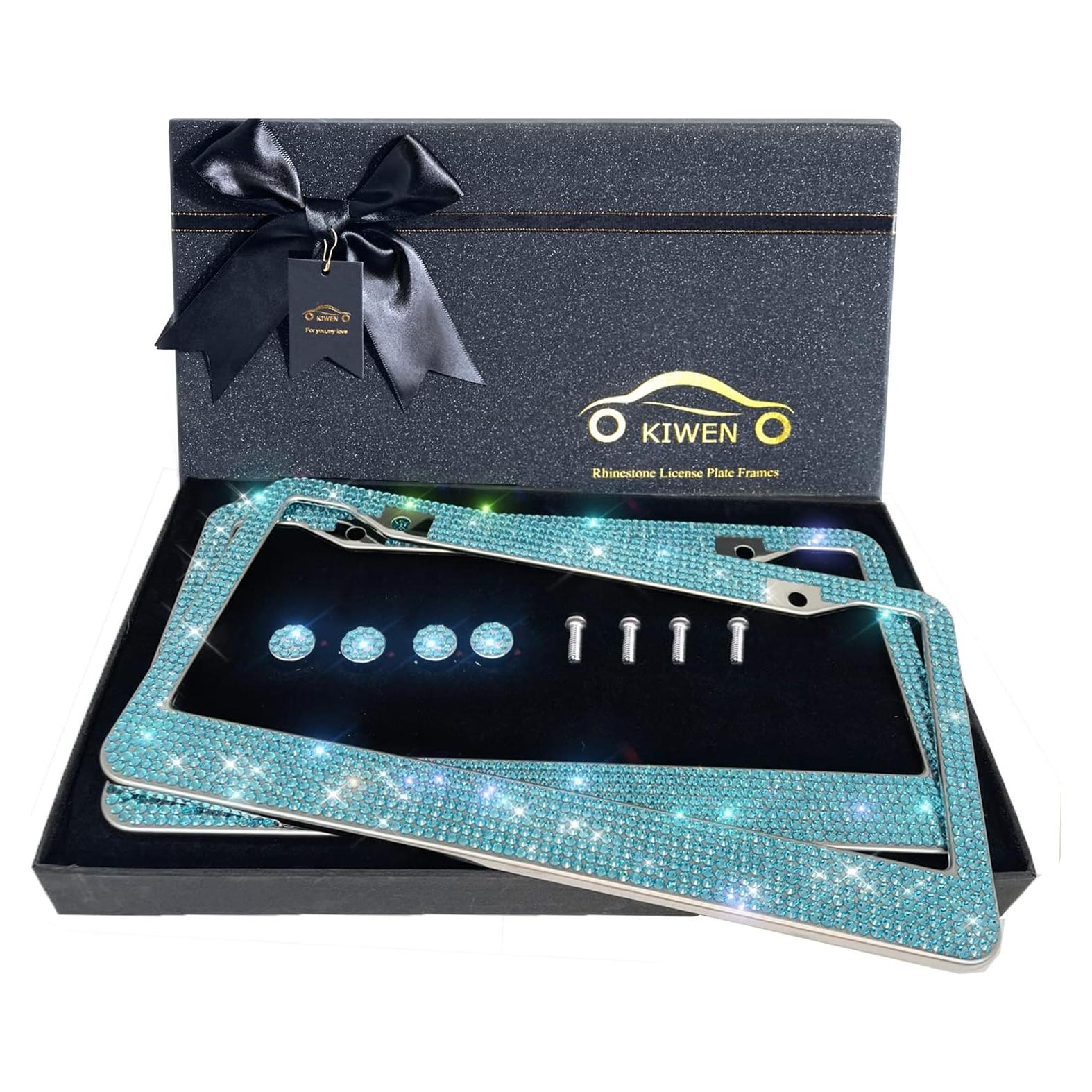 Marcos de Placas de Licencia Brillantes KIWEN Acuamarina 2 Pcs