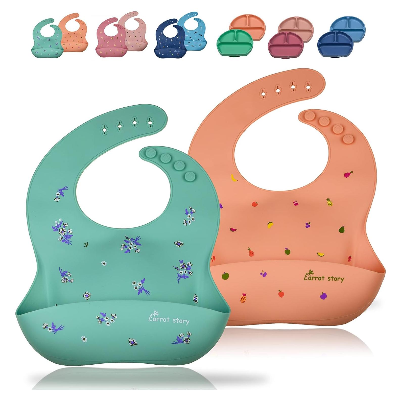 Baberos de Silicona Carrot Story Set de 2 Flores y Frutas