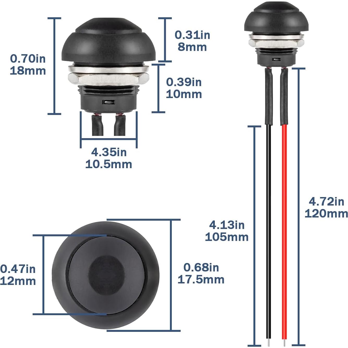 Interruptor Momentáneo Impermeable VEXUNGA 12MM Negro 6Pcs