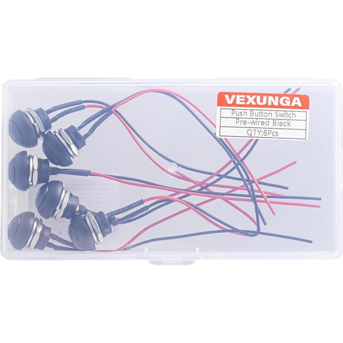 Interruptor Momentáneo Impermeable VEXUNGA 12MM Negro 6Pcs