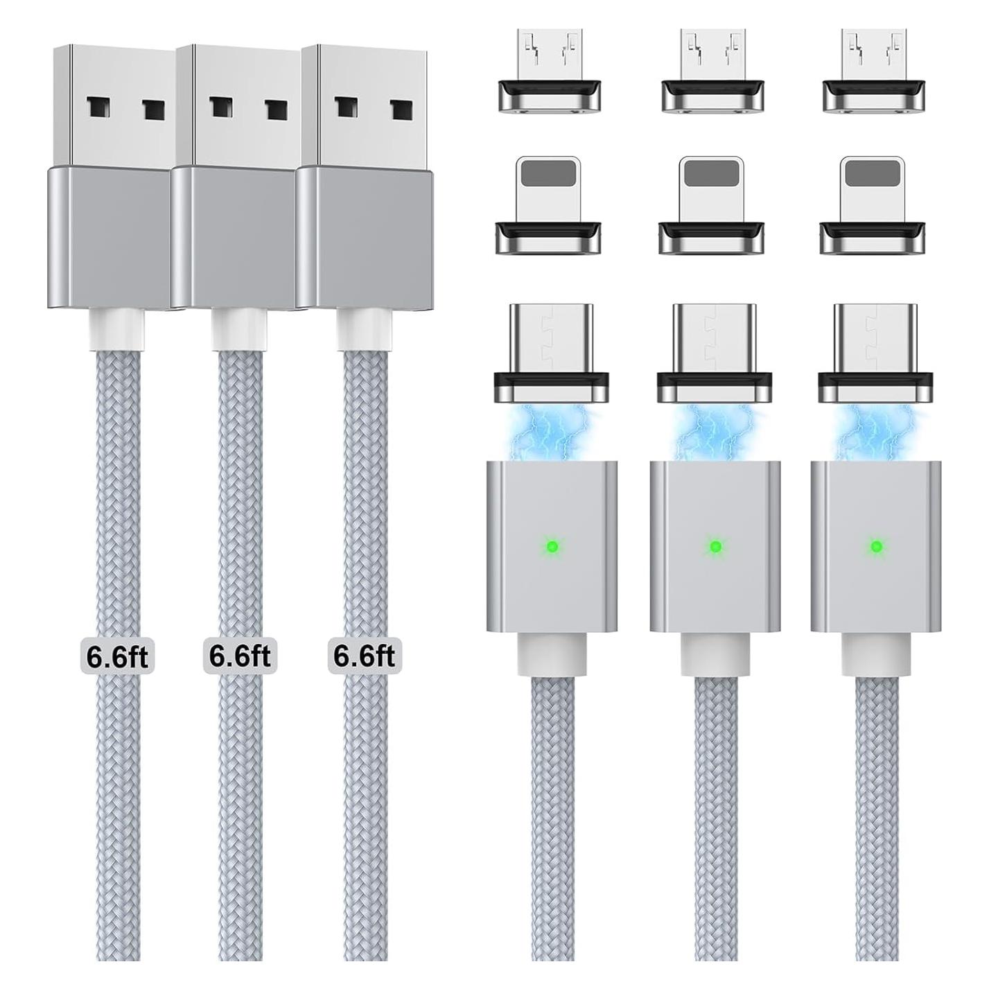 Cable de Carga Magnético 3A 3 en 1 CNakdDG 2.01m Plata