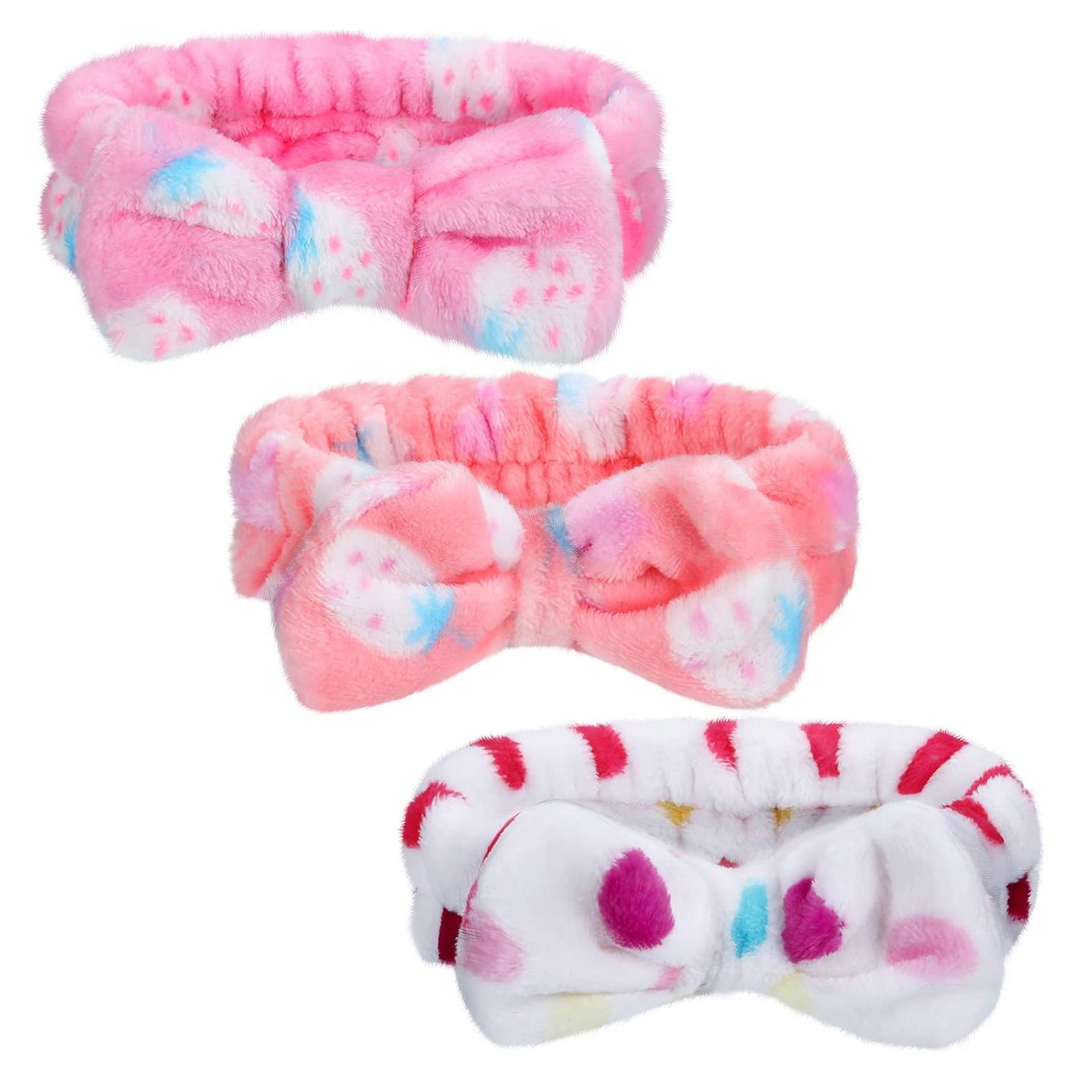 3 Diademas de Toalla Hicarer con Lazo para Cuidado Facial