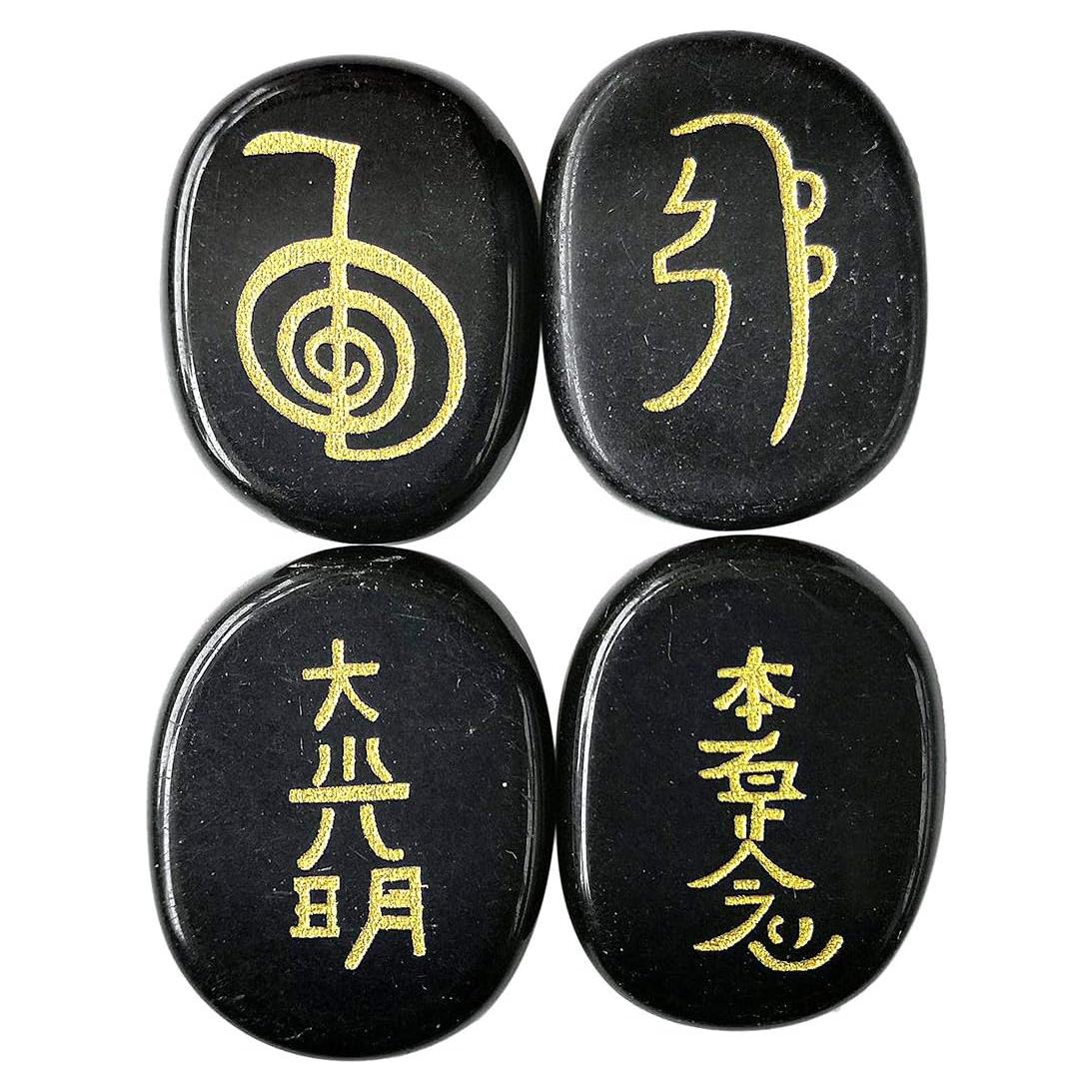 Juego de 4 Piedras de Chakra Obsidiana Negra 25mm Reiki