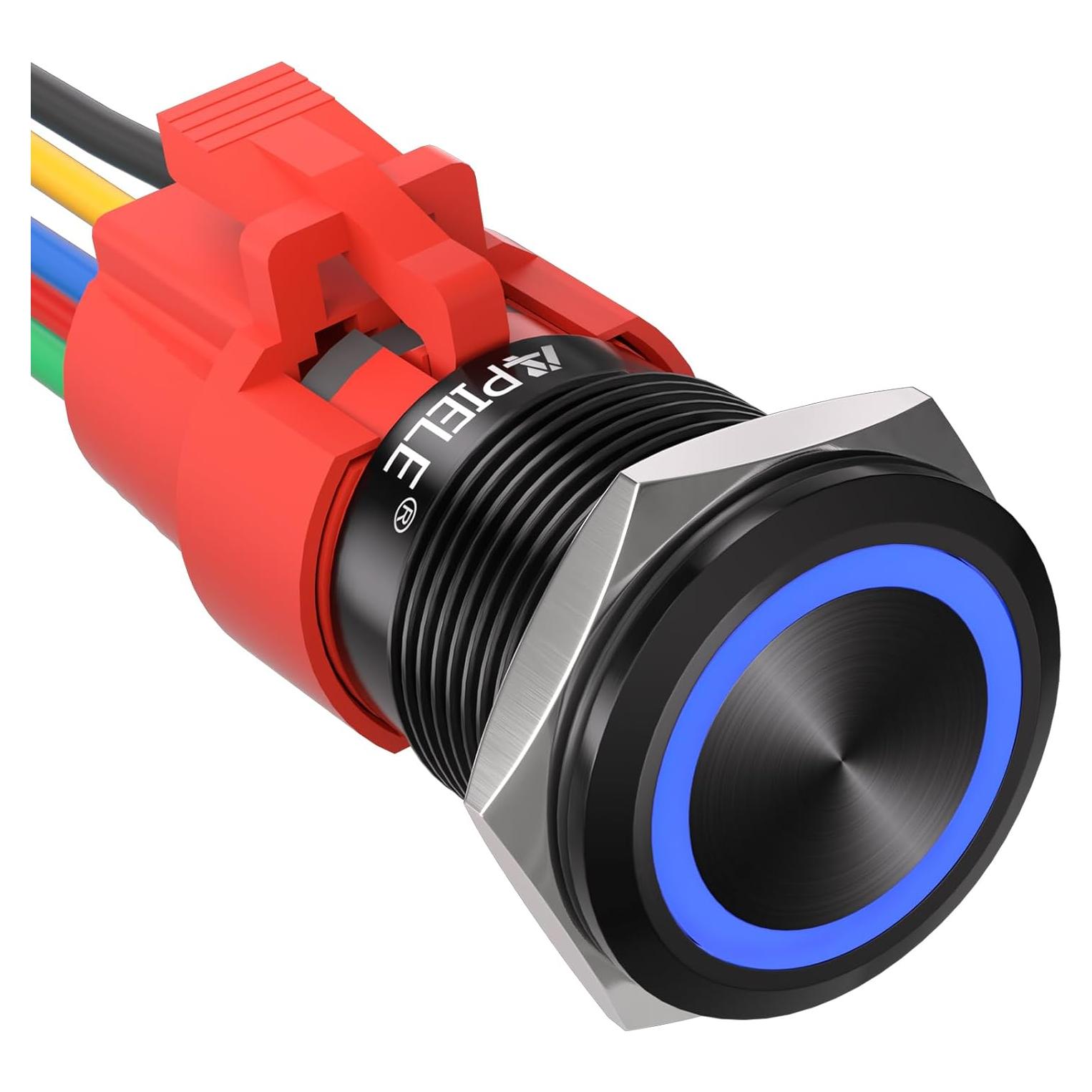 Interruptor Pulsador APIELE 19mm Metal LED Azul 12V CC