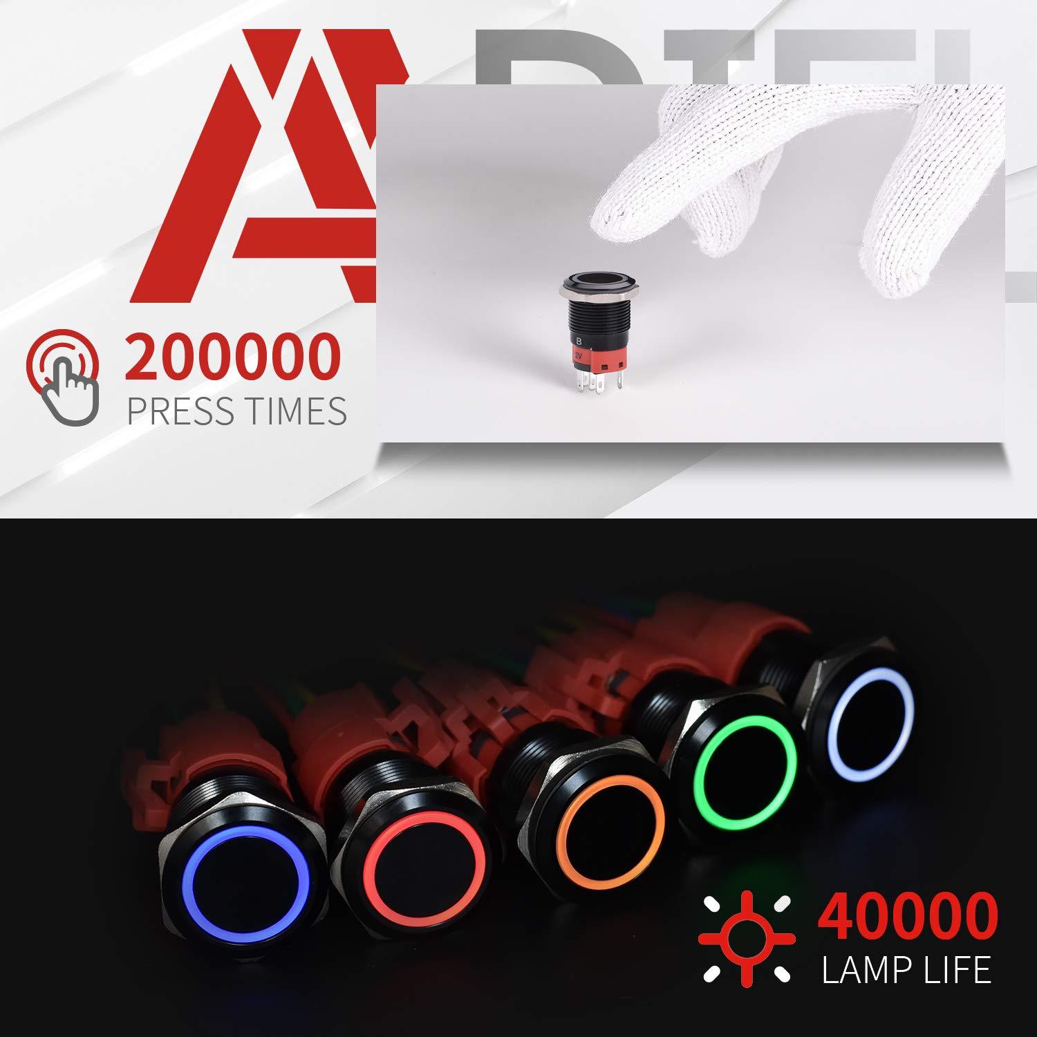 Interruptor Pulsador APIELE 19mm Metal LED Azul 12V CC