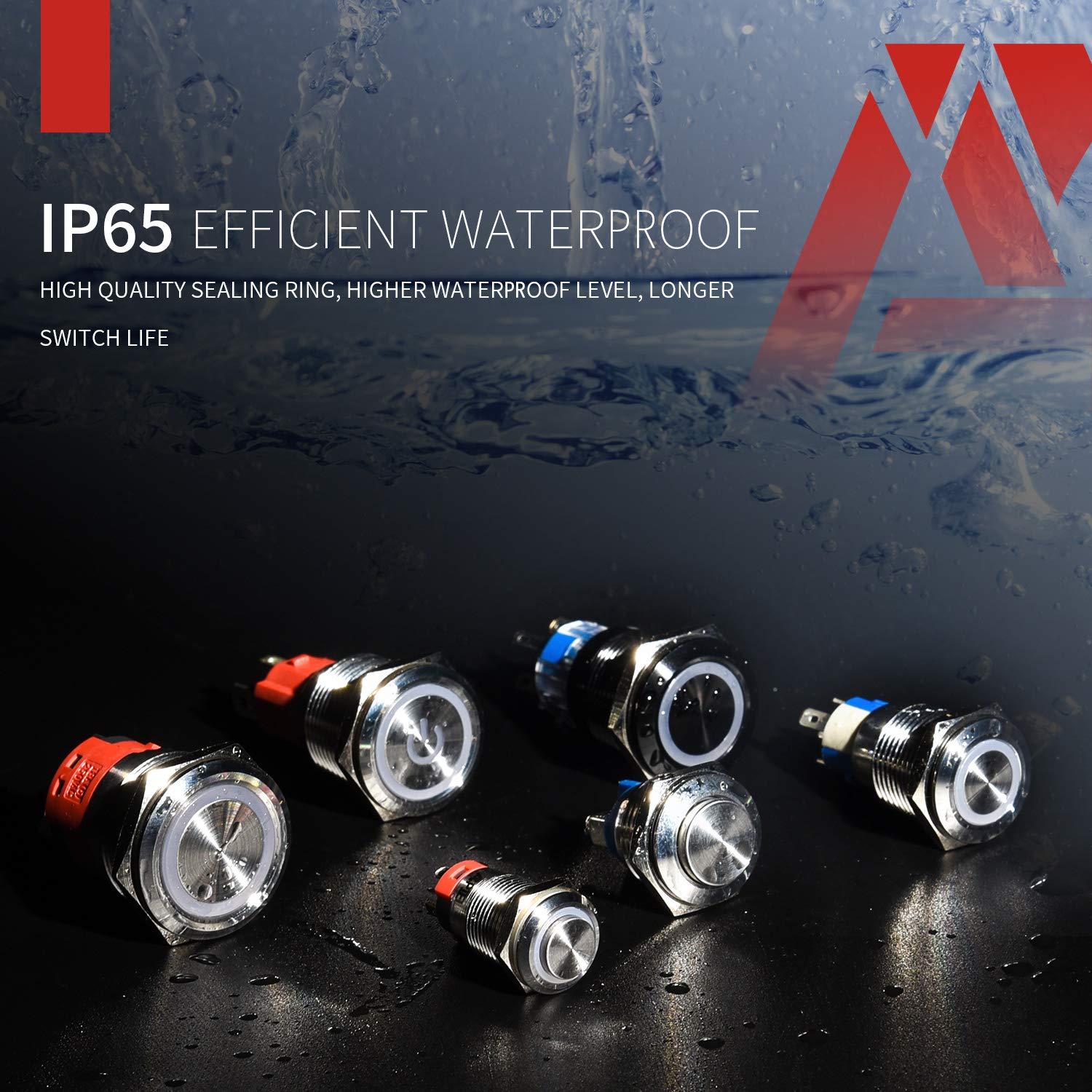 Interruptor Pulsador APIELE 19mm Metal LED Azul 12V CC