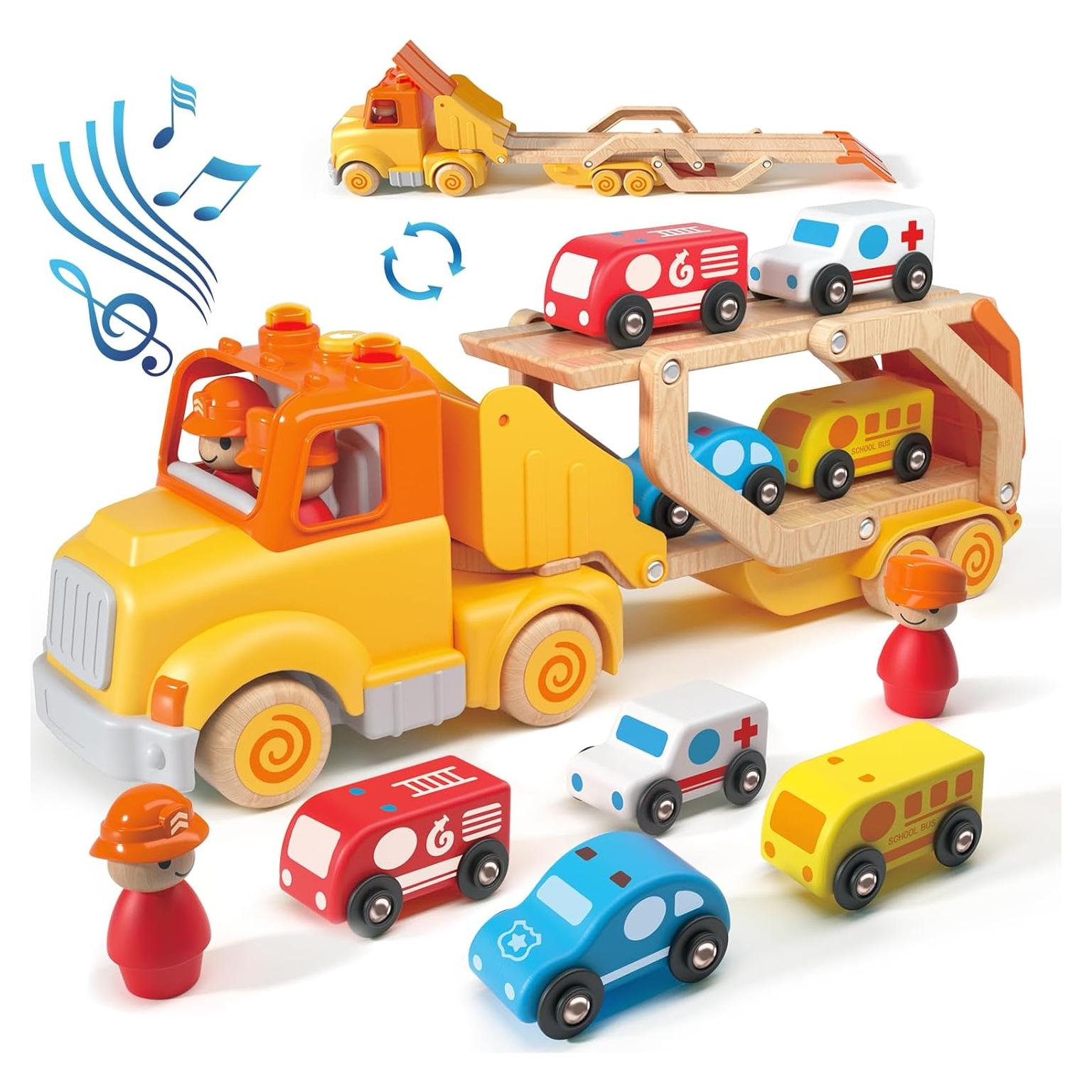 Camión Transportador de Juguetes Wanborns con 4 Coches de Madera