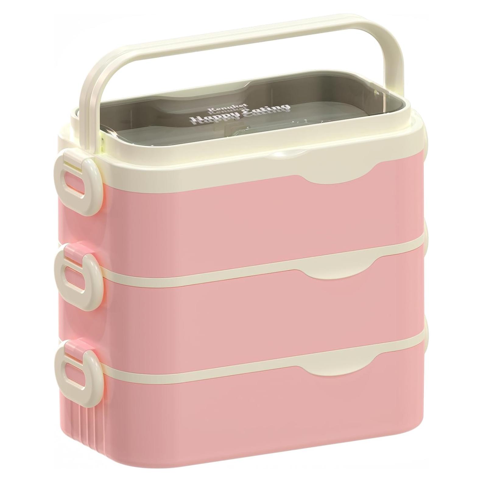 Caja Bento Kenuket Rosa 3 Capas 3000ml Apta Microondas