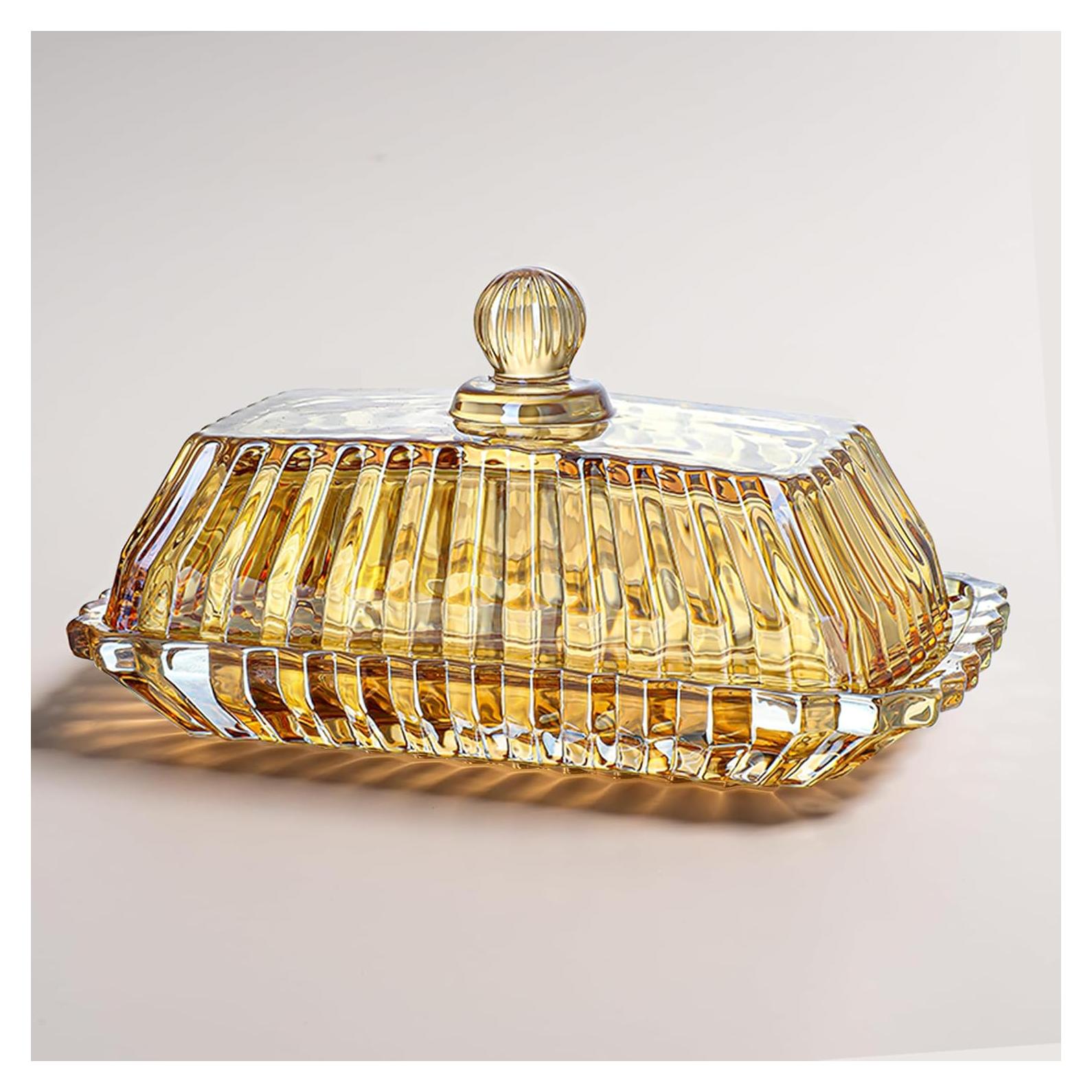 Plato de Mantequilla de Vidrio QFkris Champagne 17x8.8 cm