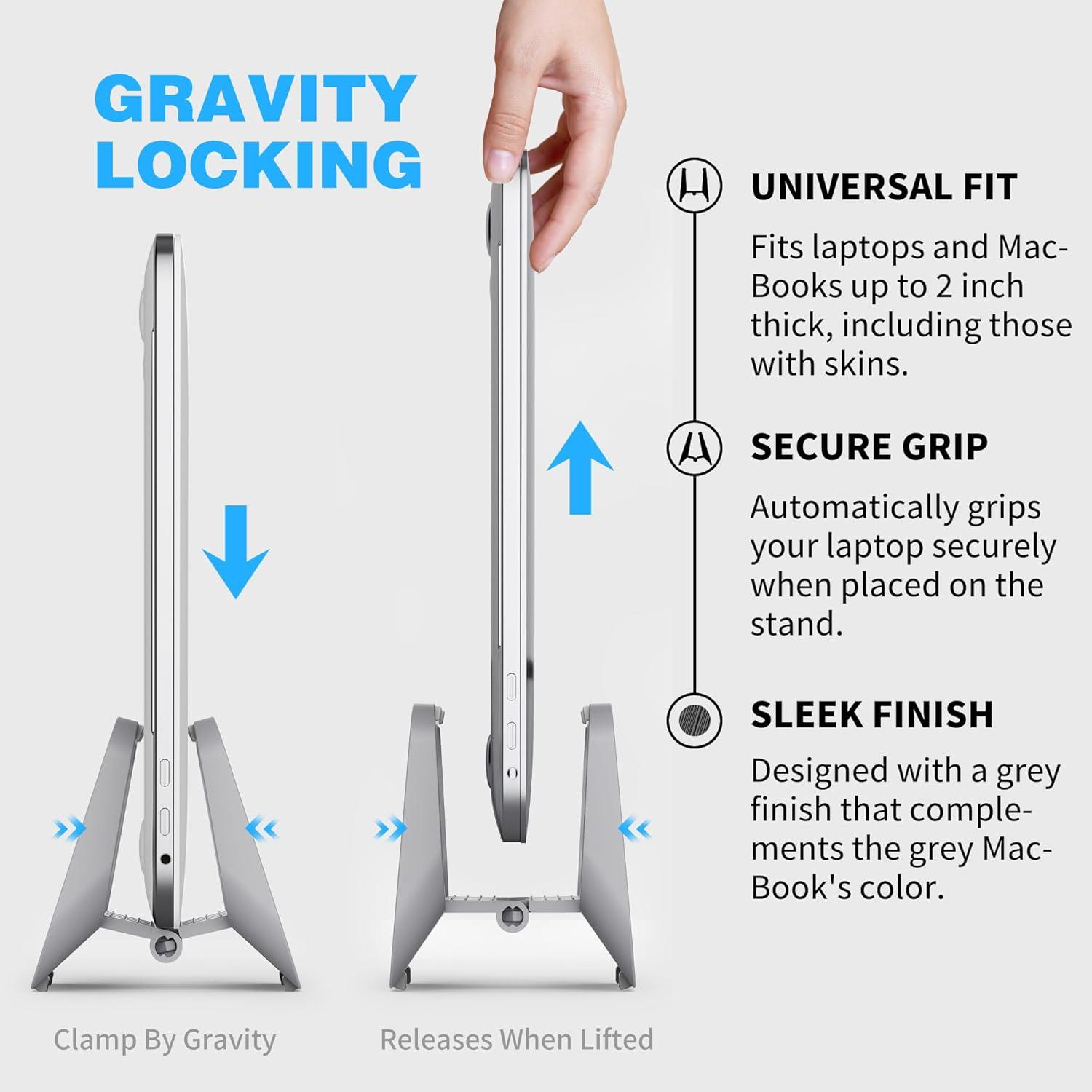 Soporte Vertical para Laptop AFOOYO Ajustable Gris - Bloqueo por Gravedad