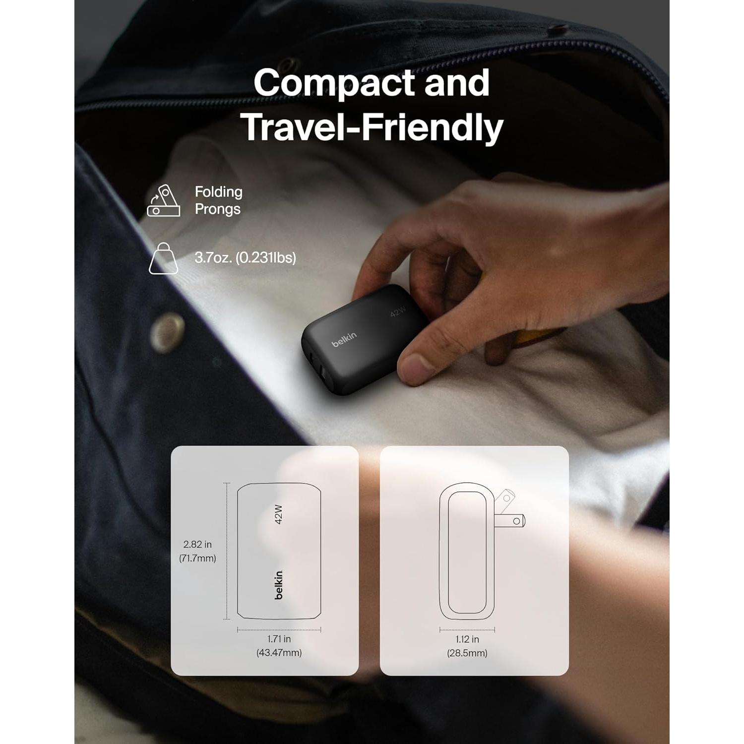 Cargador de Pared Doble Puerto Belkin 42W USB-C y USB-A Negro