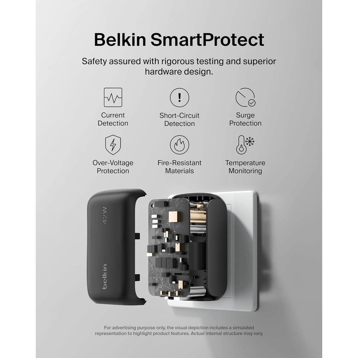 Cargador de Pared Doble Puerto Belkin 42W USB-C y USB-A Negro