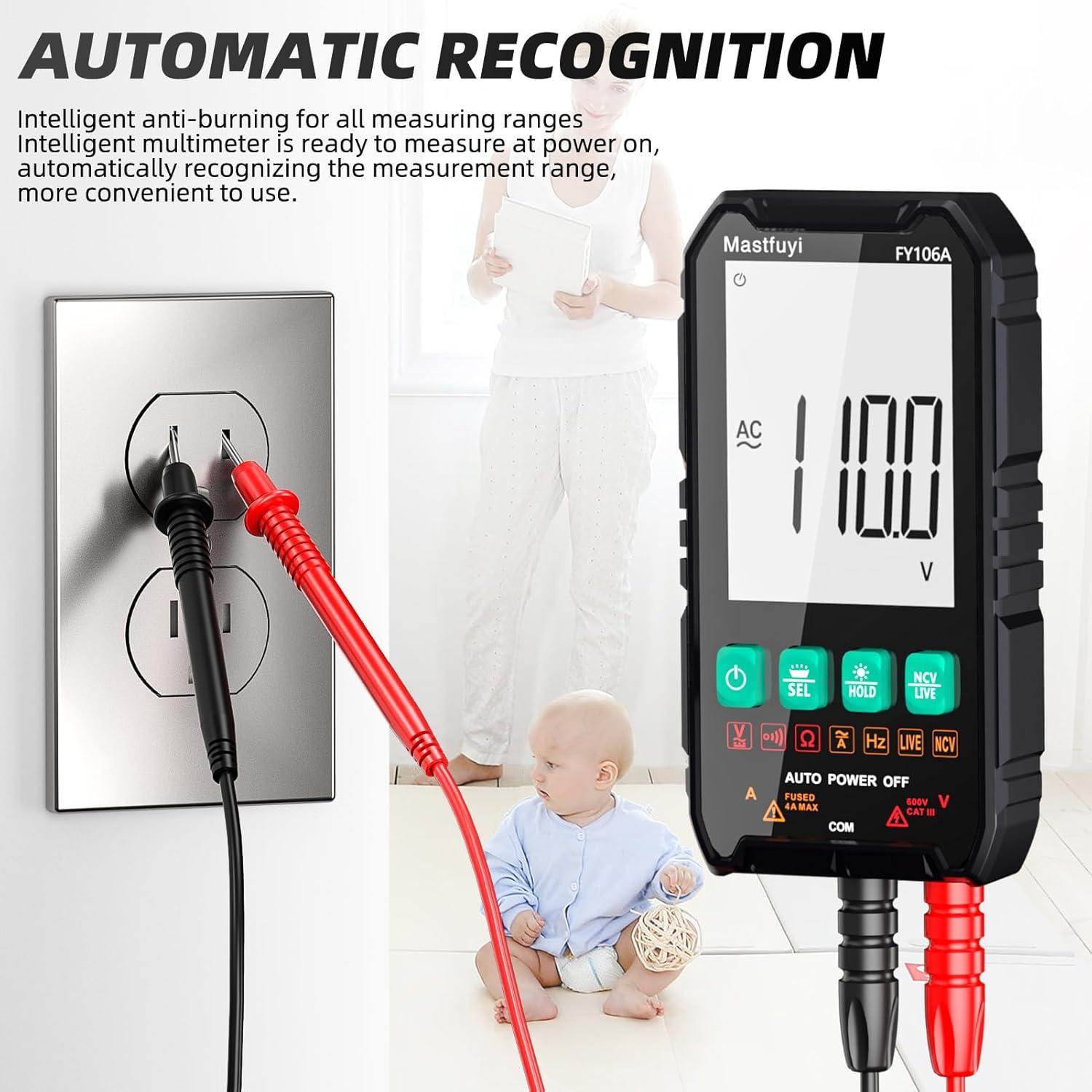 Multímetro Digital Mastfuyi FY106A, True RMS 4000, LCD Retroiluminado