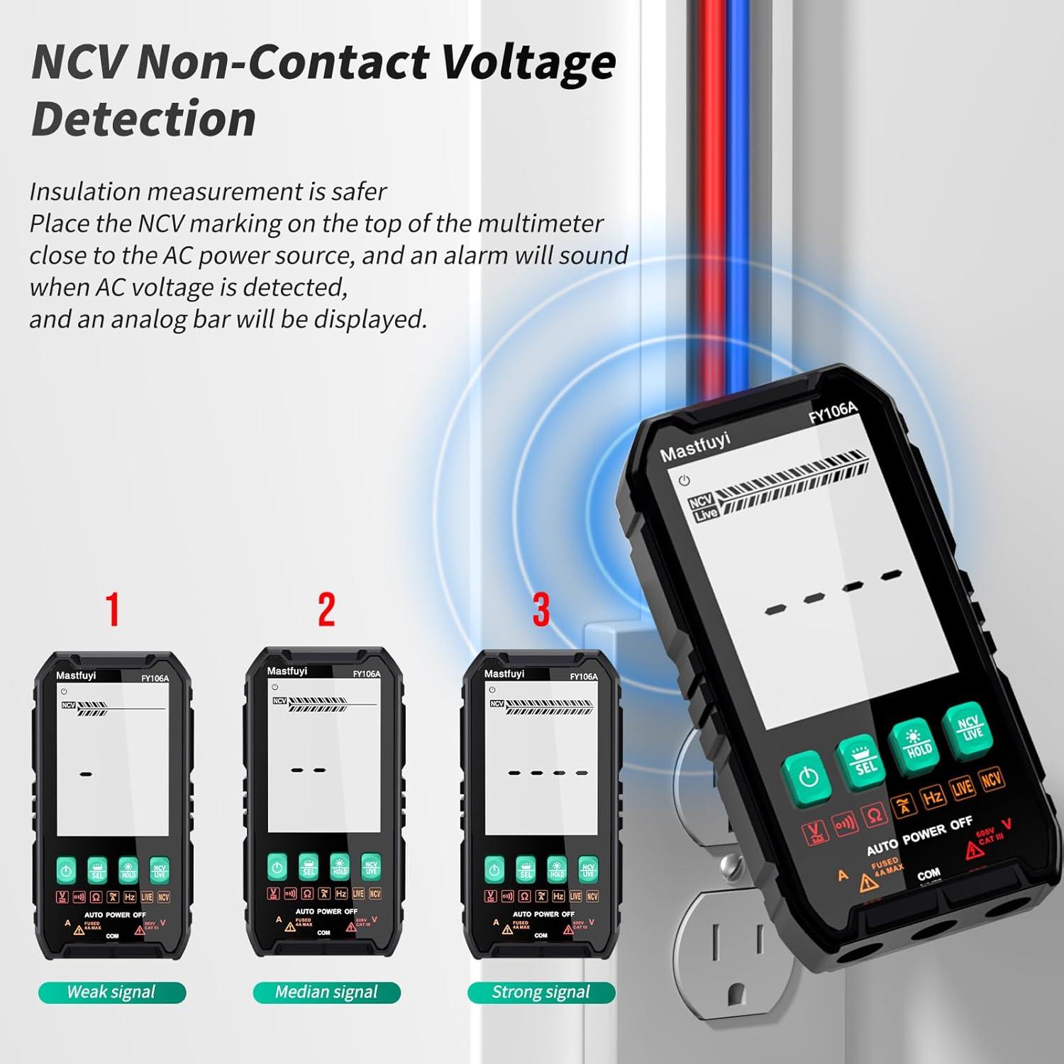 Multímetro Digital Mastfuyi FY106A, True RMS 4000, LCD Retroiluminado