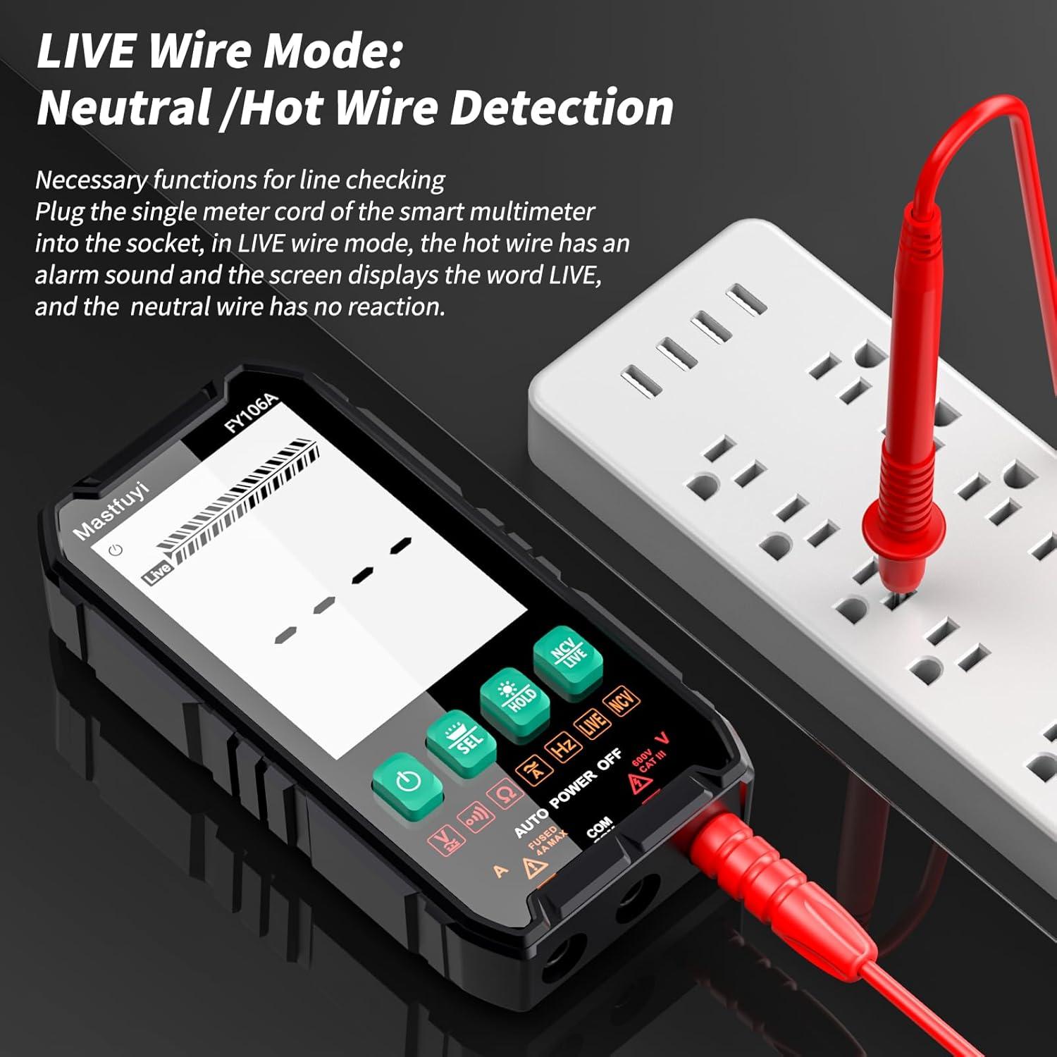 Multímetro Digital Mastfuyi FY106A, True RMS 4000, LCD Retroiluminado