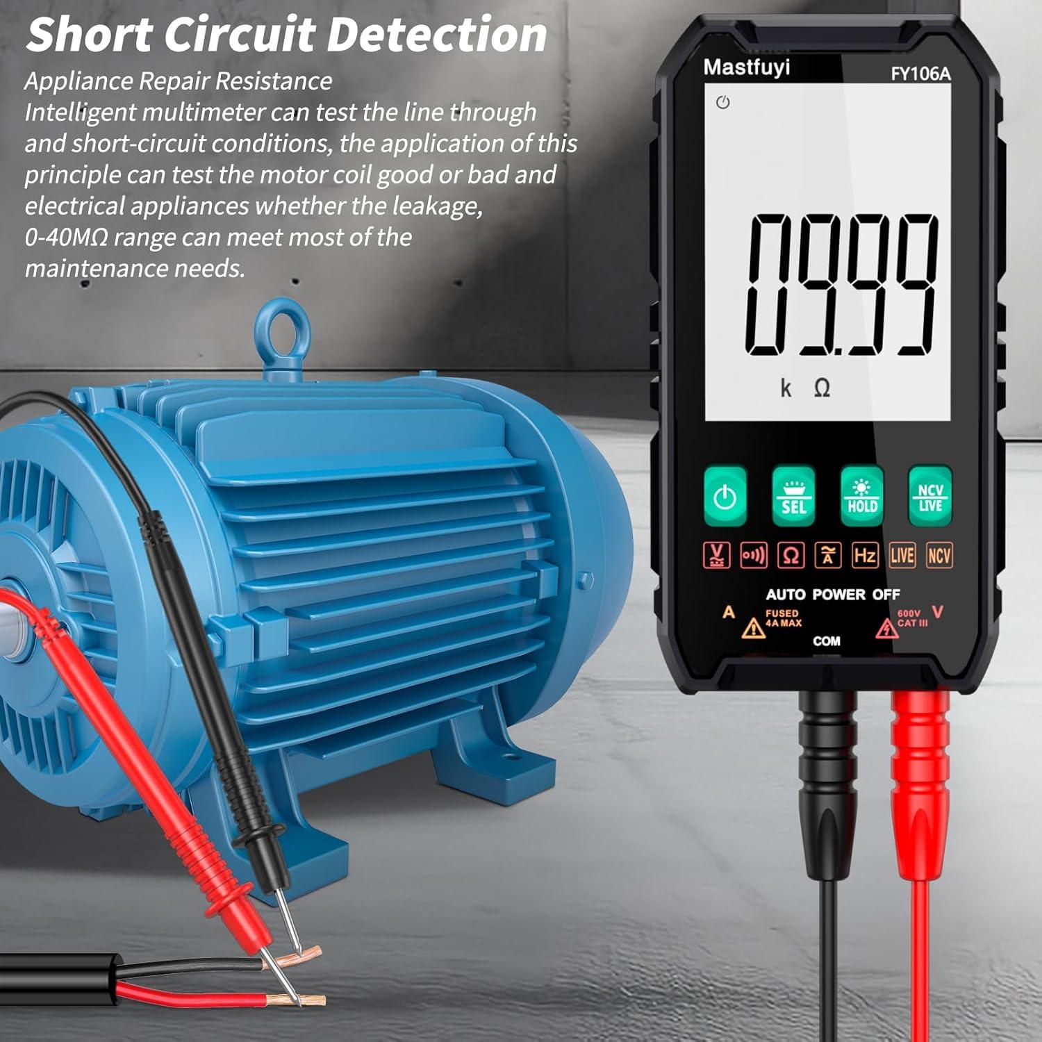 Multímetro Digital Mastfuyi FY106A, True RMS 4000, LCD Retroiluminado