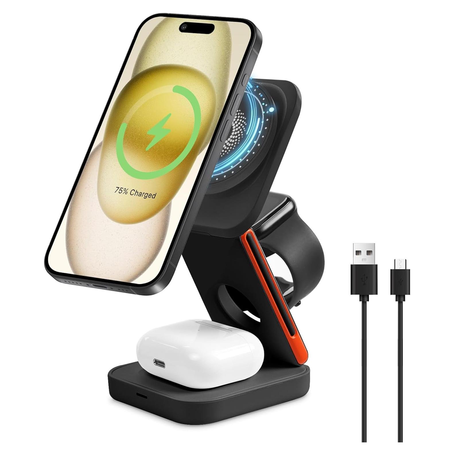 Cargador Inalámbrico 3 en 1 EFAITHFIX Plegable Negro