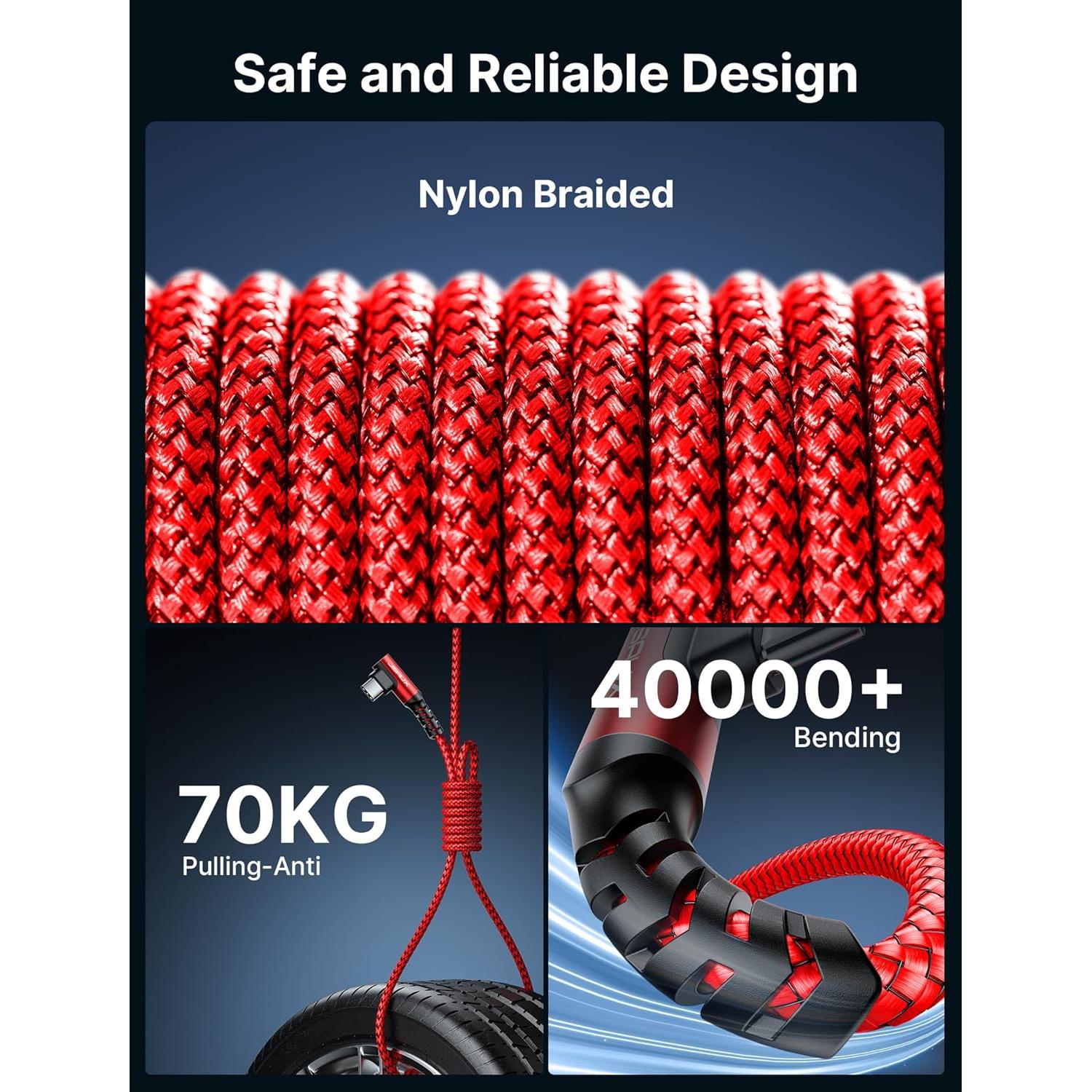 Cable USB C 100W JSAUX 2.0m Rojo Carga Rápida 3 en 1