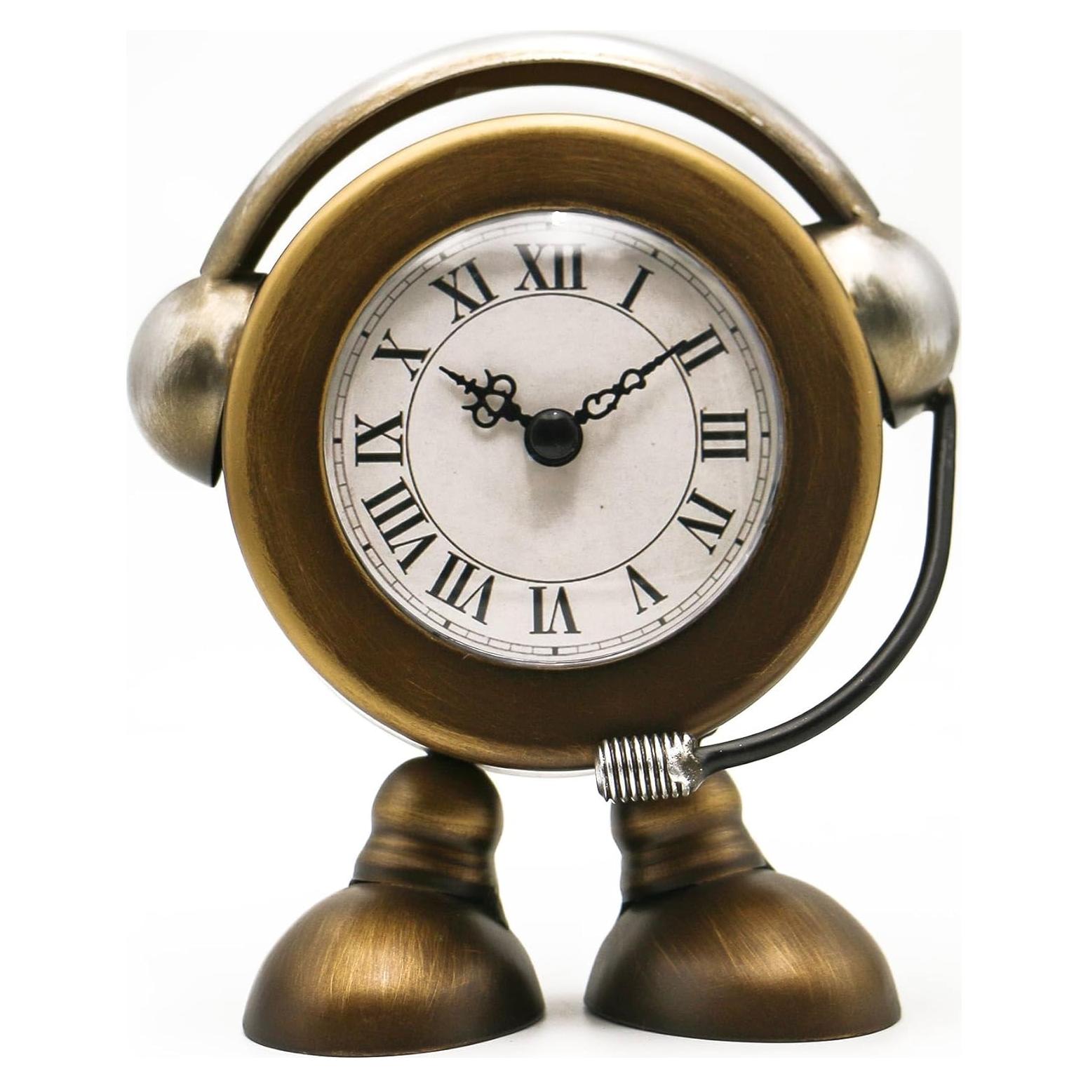 Reloj de mesa robot vintage YOUKI dorado 15.24 cm silencioso