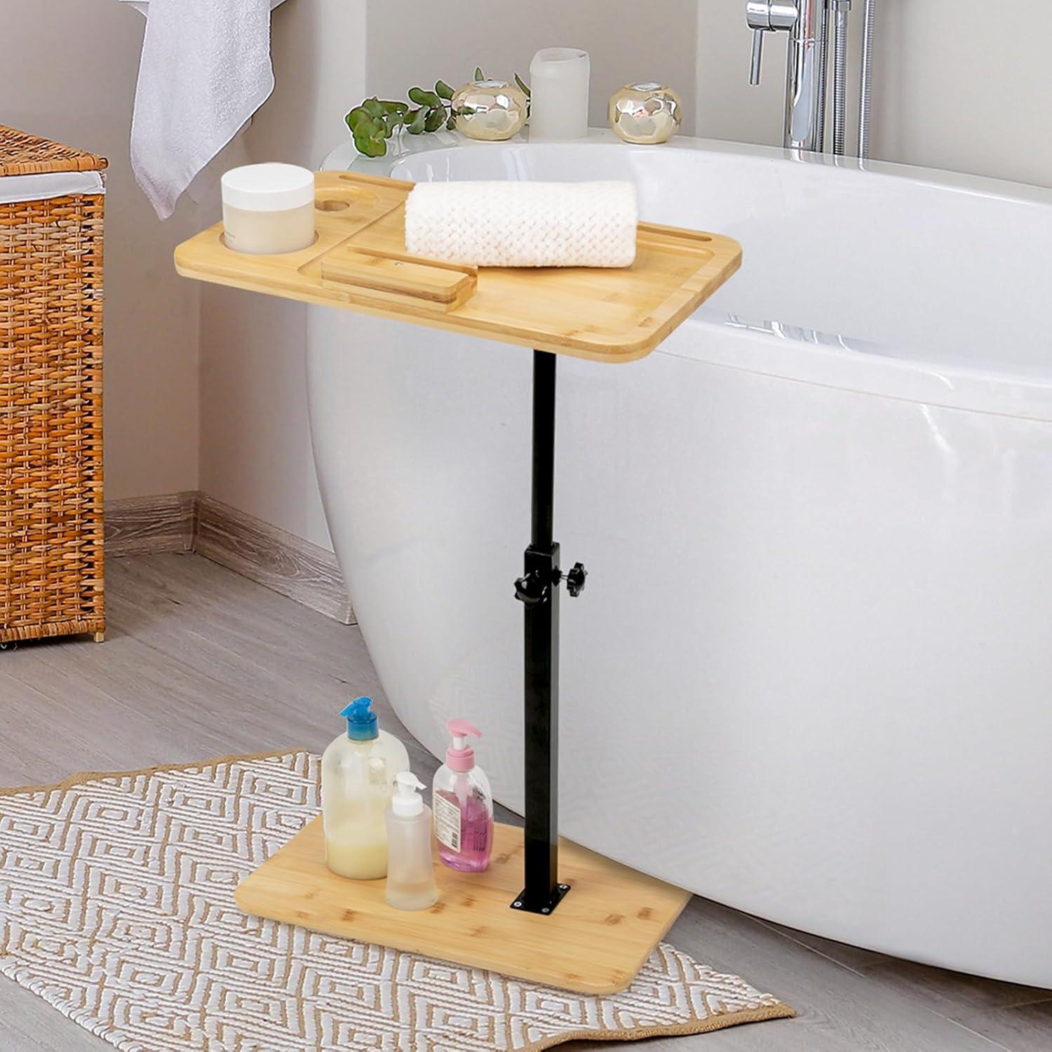 Mesa lateral ajustable LVETOLS de bambú, forma C, 360°