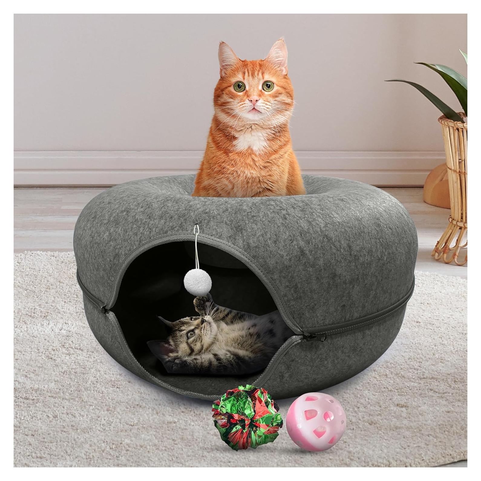 Cama Túnel Donut para Gatos Okoco 61 cm Gris Oscuro